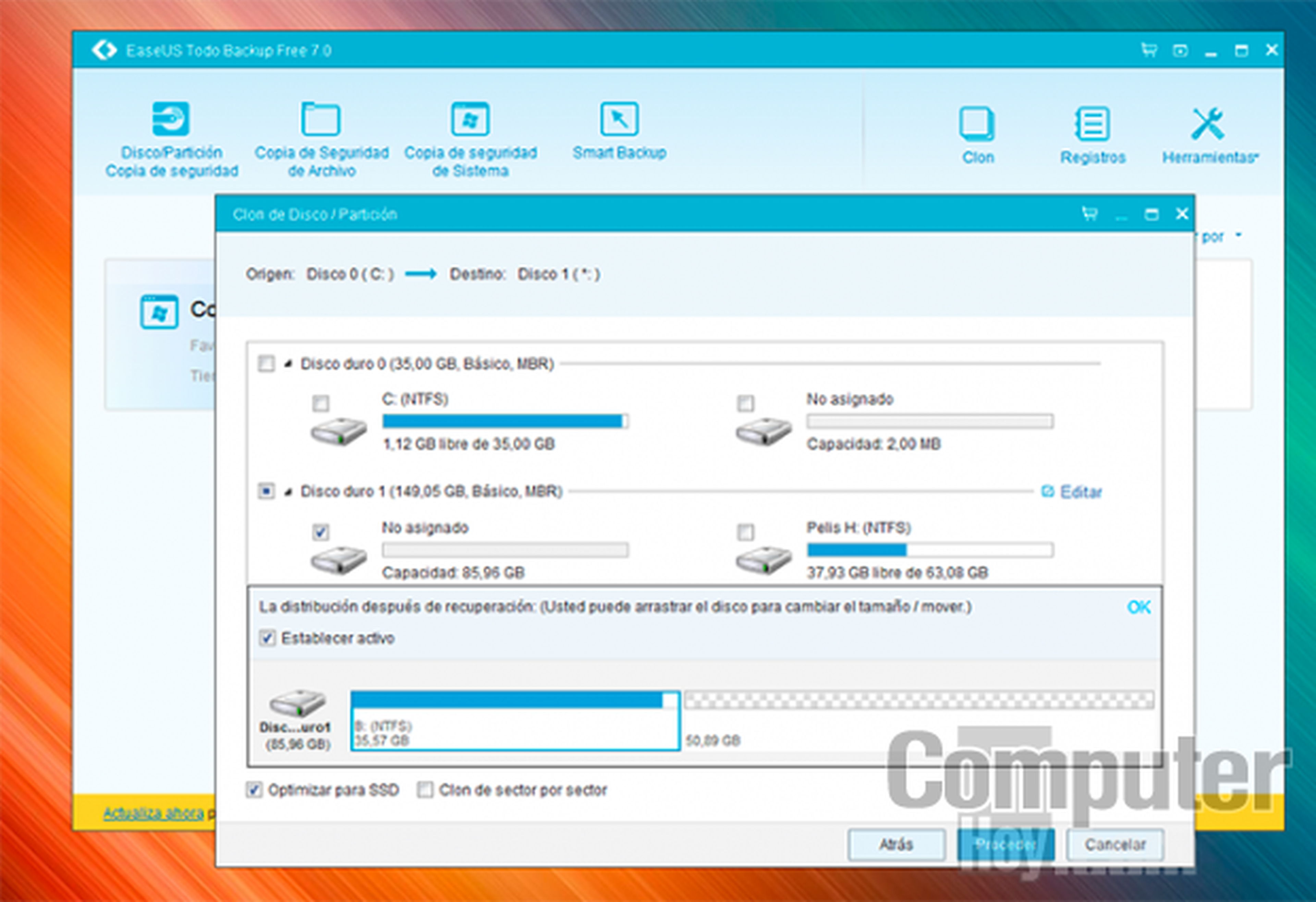 Con EAseus Todo Backup puedes clonar toda una partición