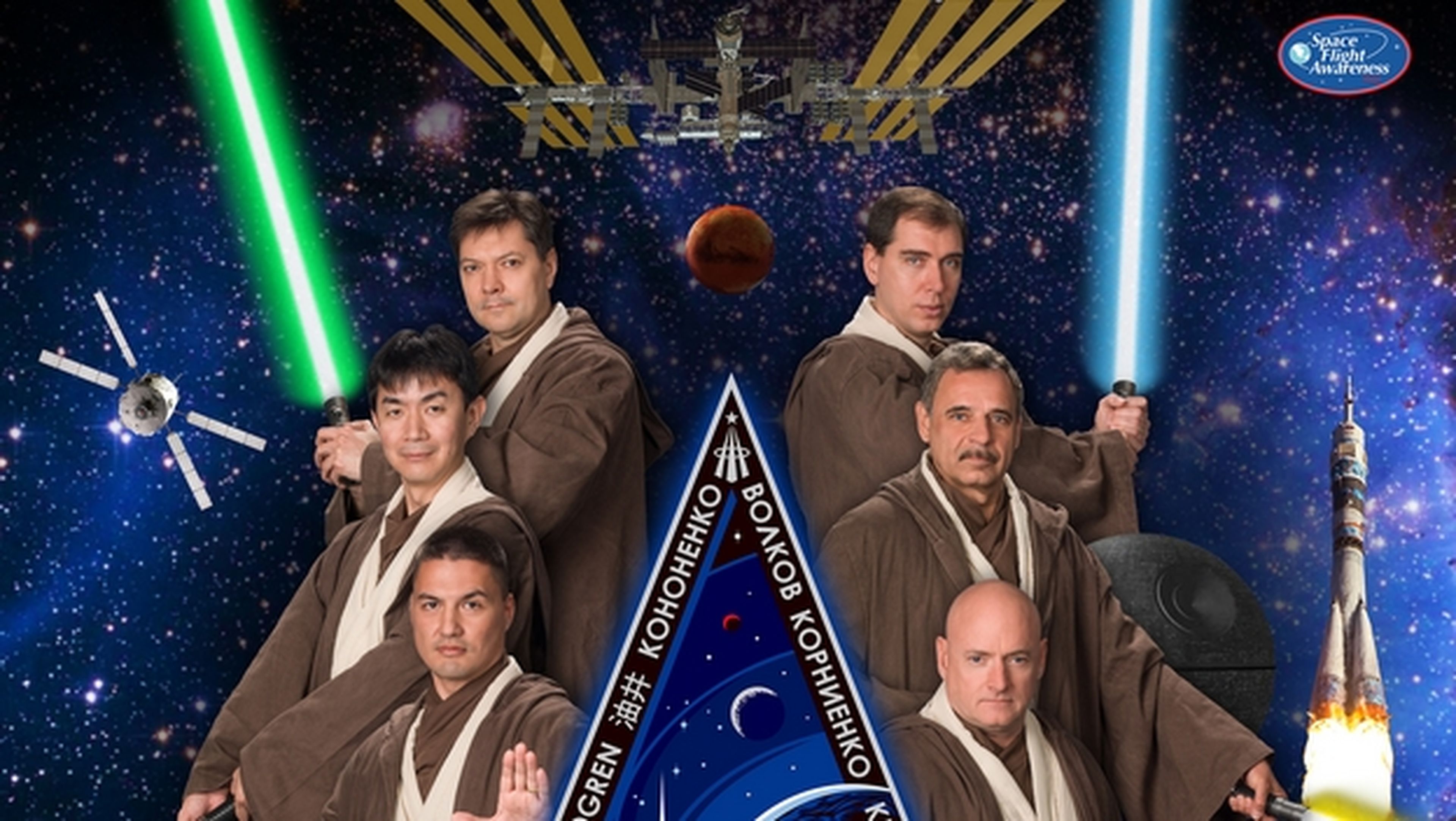 Astronautas de la NASA posan como Maestros Jedi de Star Wars.