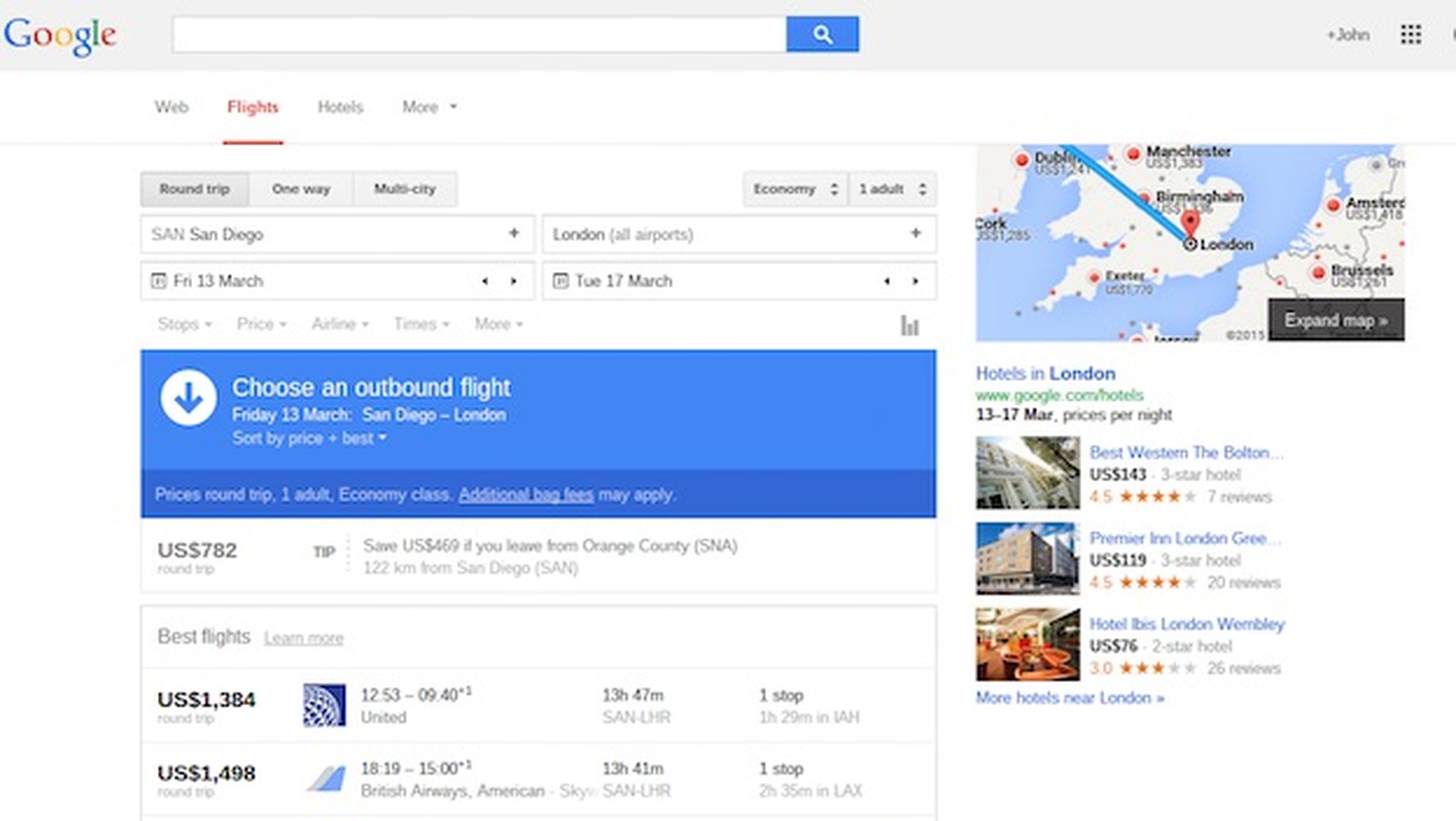 Google lanza nuevo servicio de búsqueda de vuelos