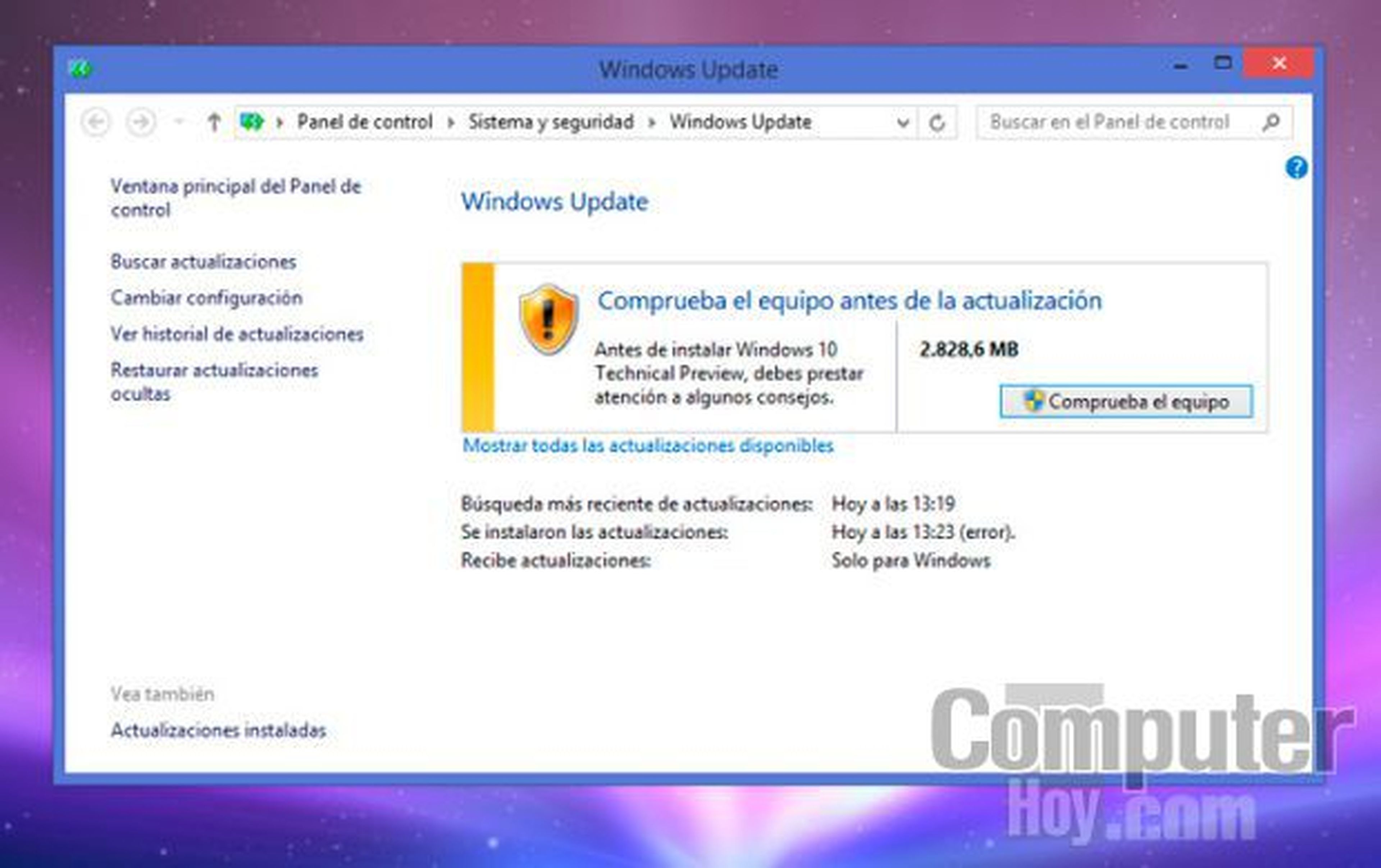Windows Update detecta la actualización a Windows 10 y la descarga en tu equipo.