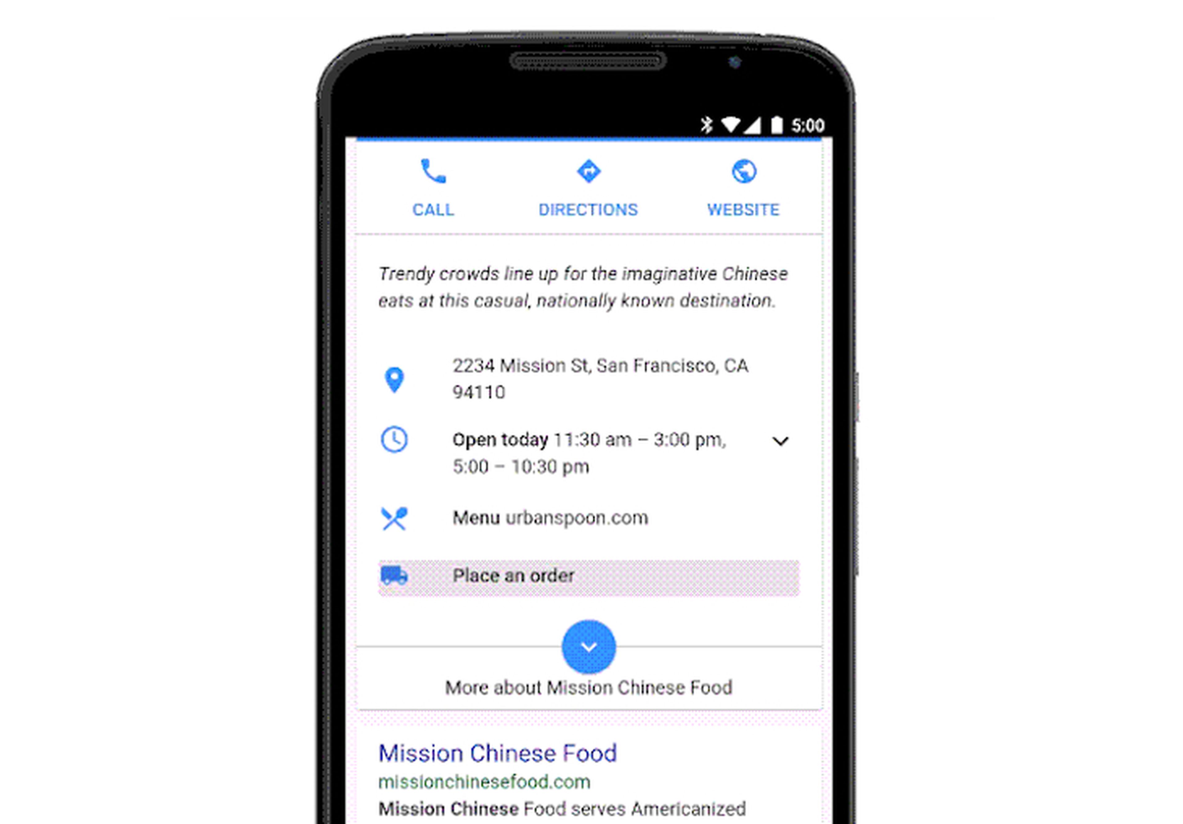 Google incorpora la opción de pedir comida en los resultados de la búsqueda
