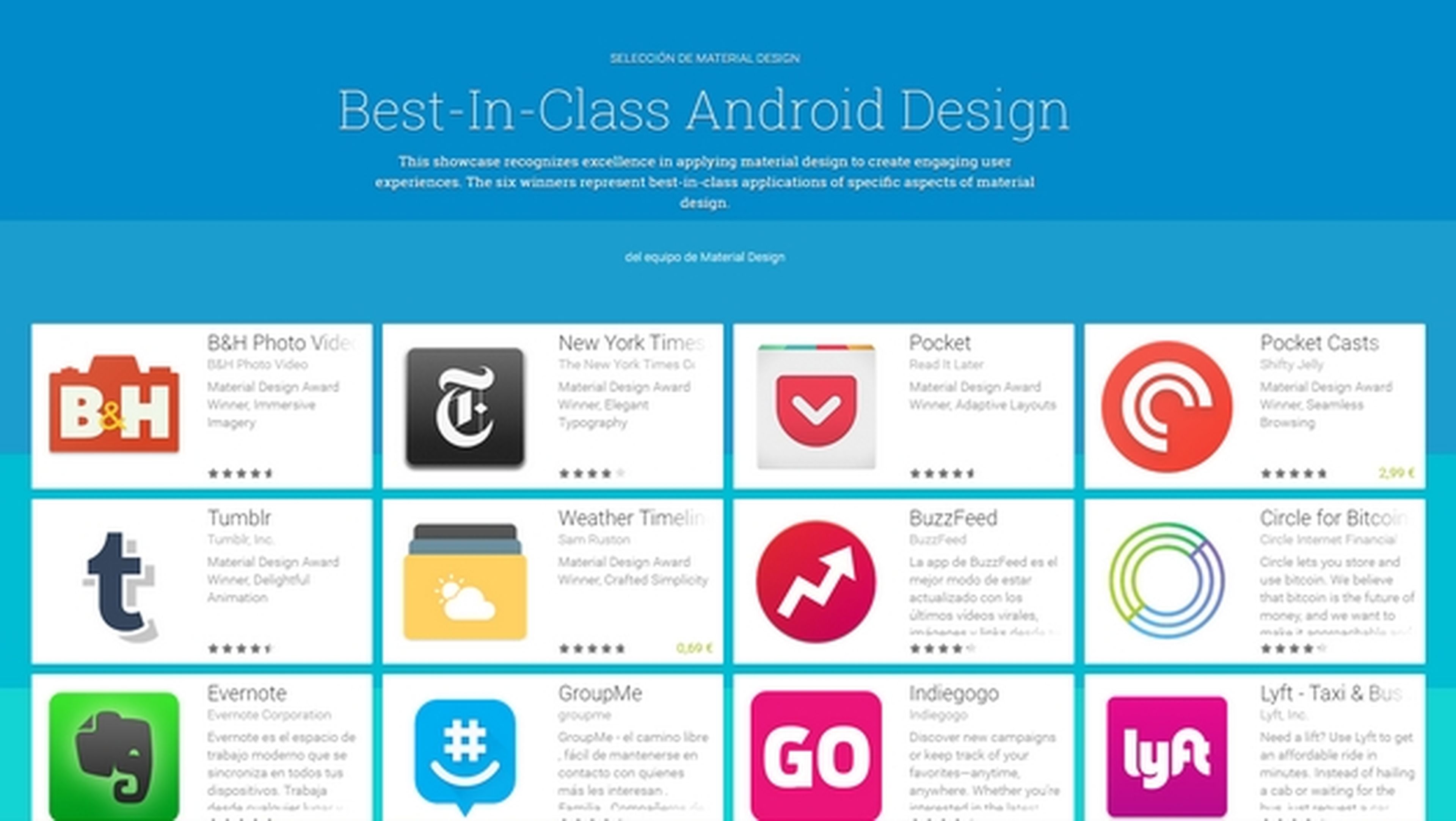 Google elige las mejores apps con Material Design.