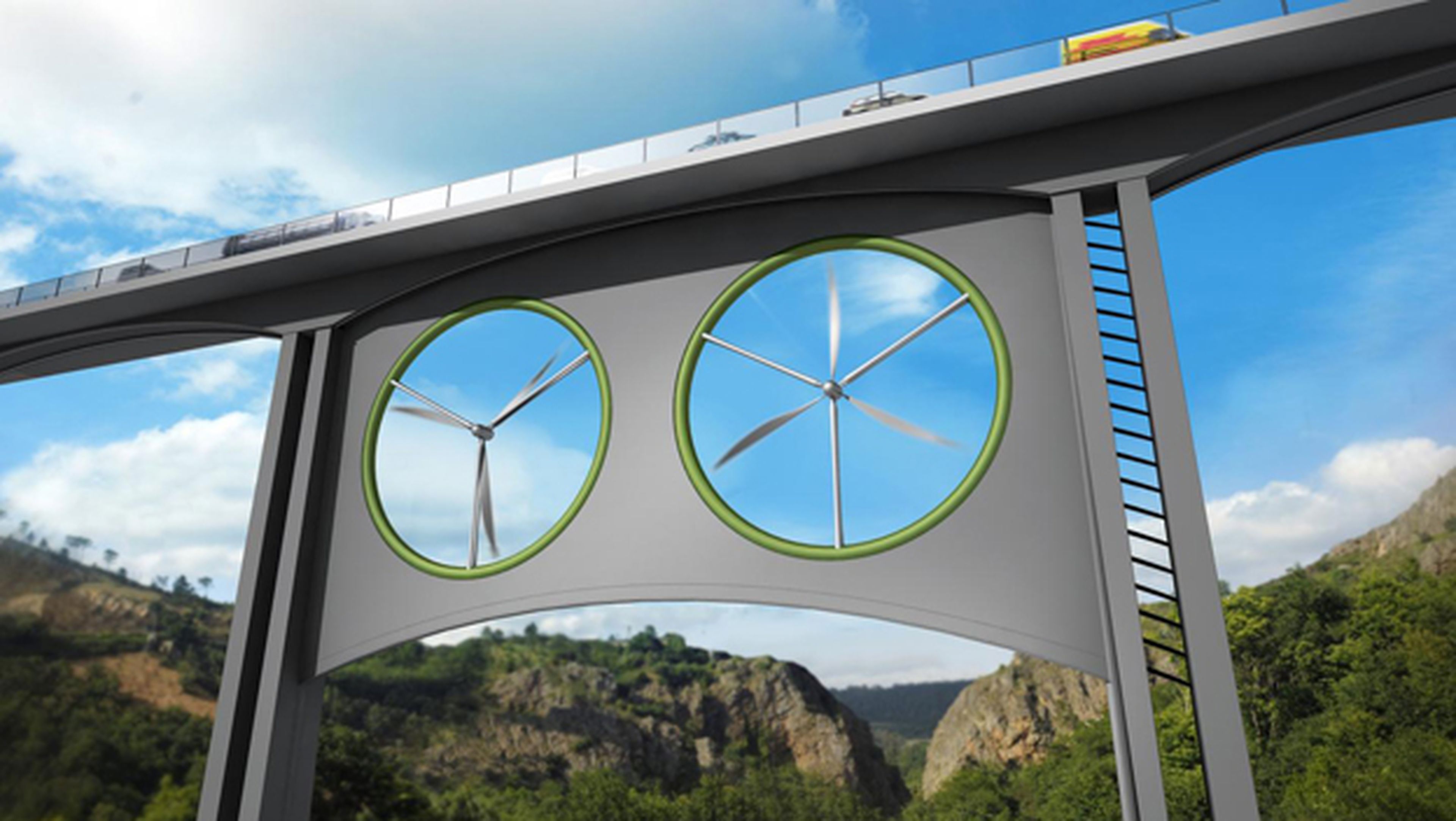 Nueva fuente de energía limpia: viaducto con aerogeneradores