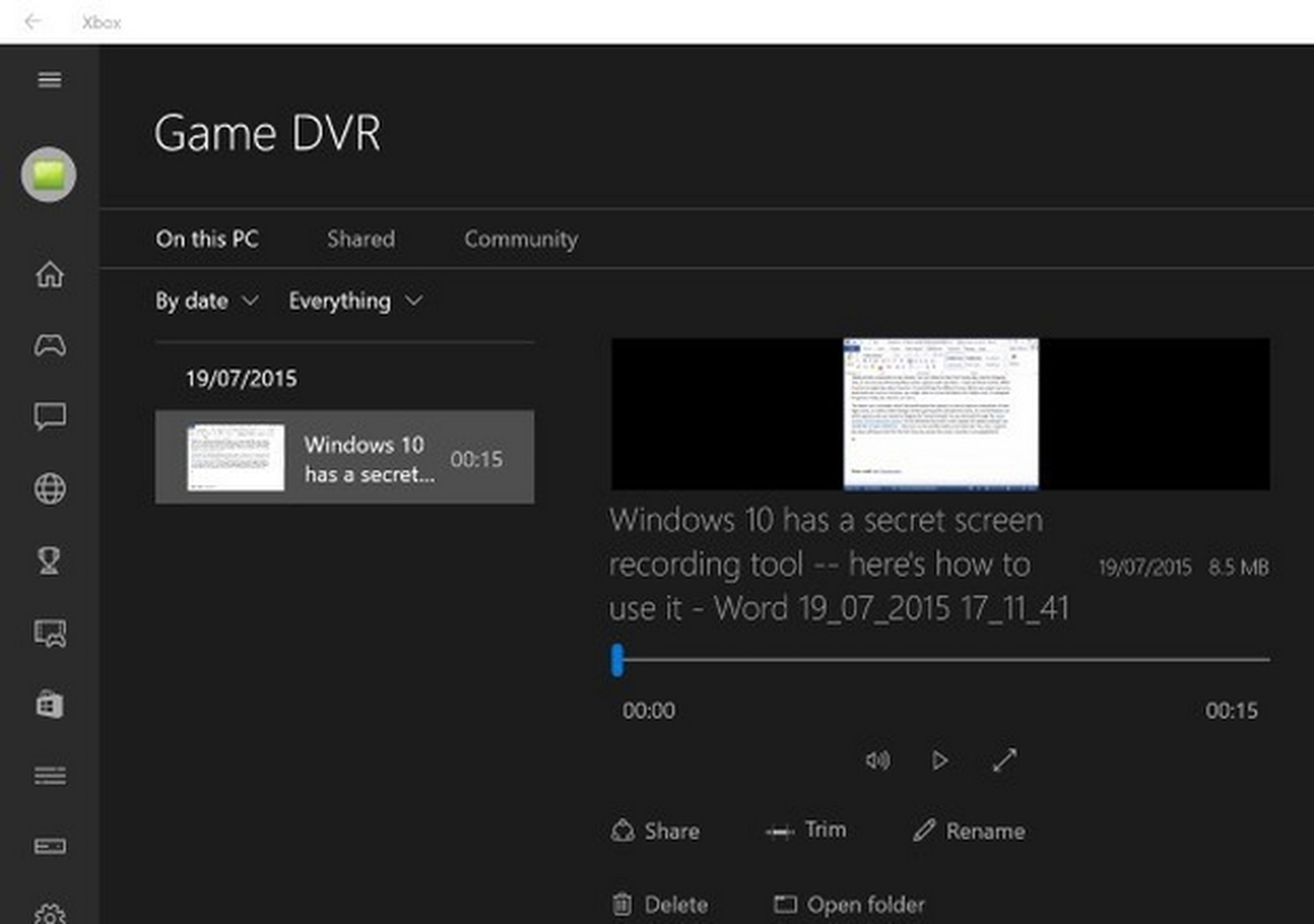 Grabar video en Windows 10