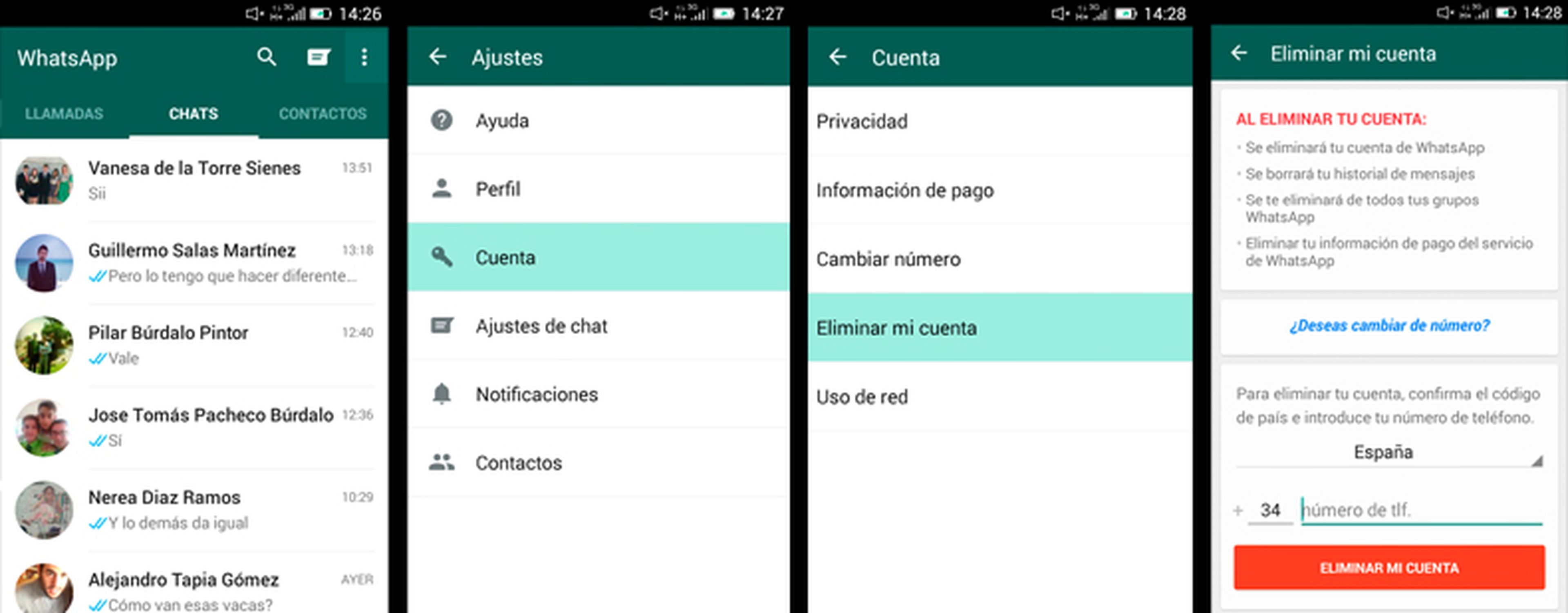 Borrar cuenta de WhatsApp paso a paso en Android
