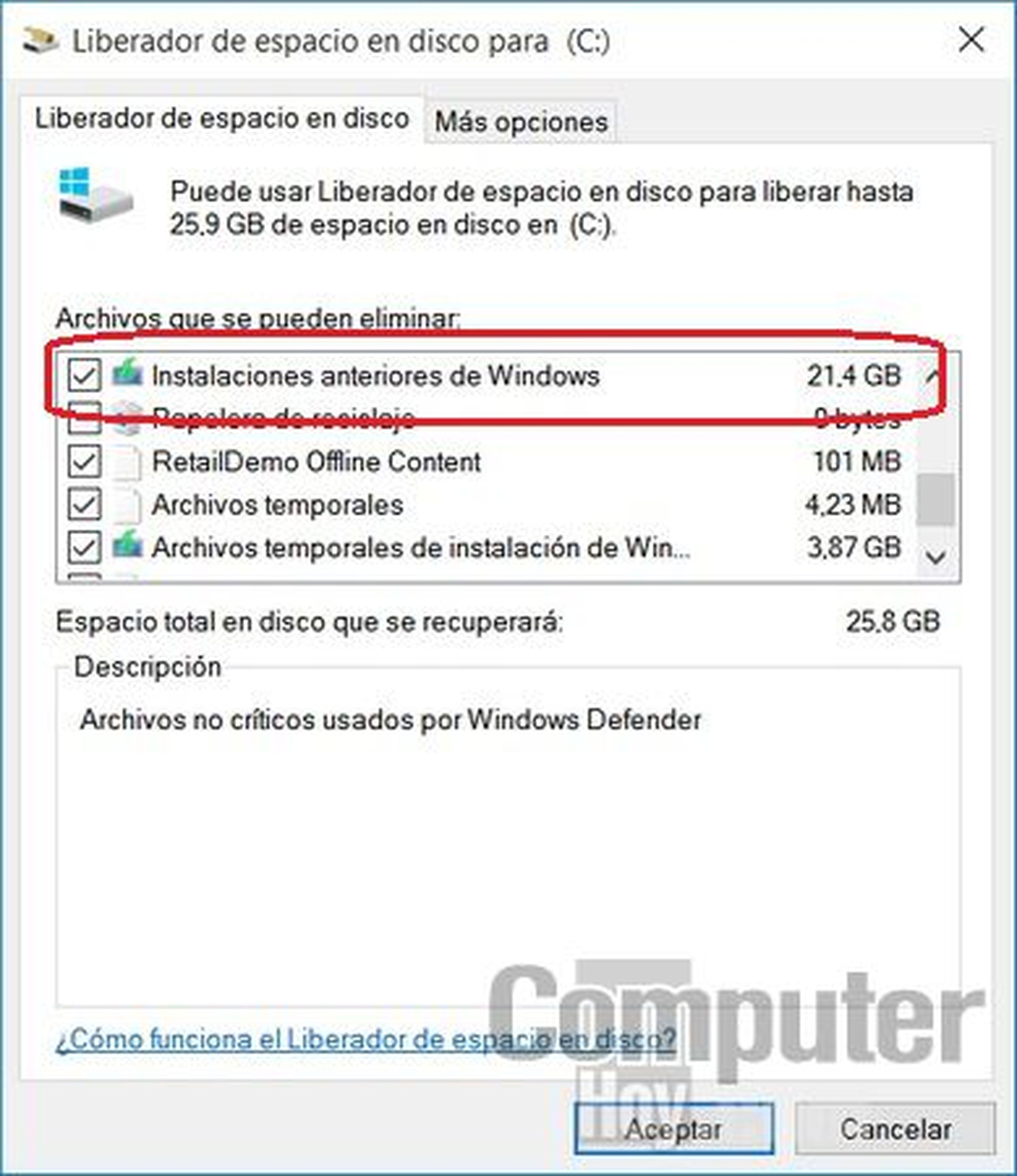 Cómo recuperar 20 GB de espacio tras instalar Windows 10