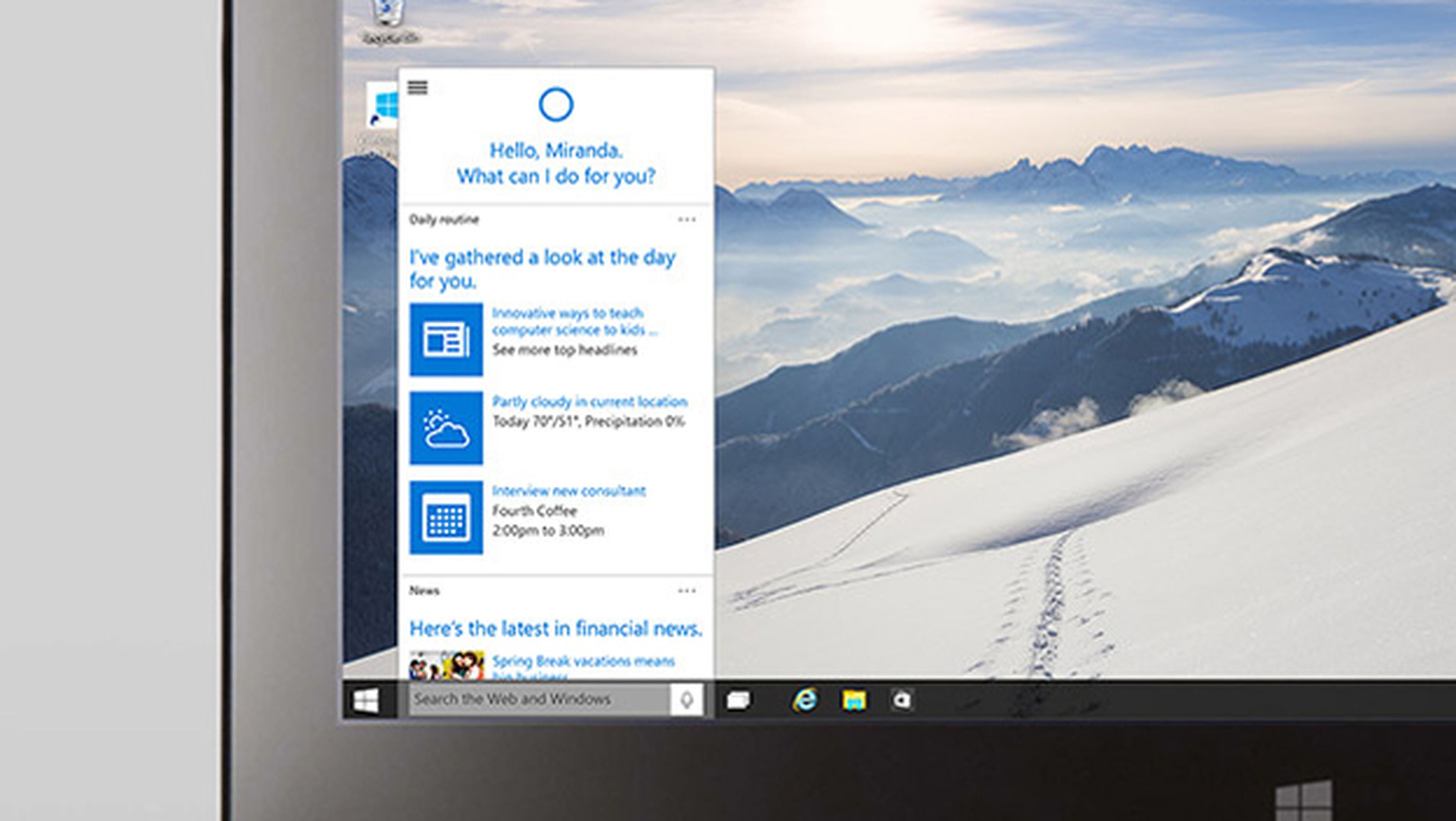 El asistente personal de Windows 10, Cortana, usa Bing y no Google