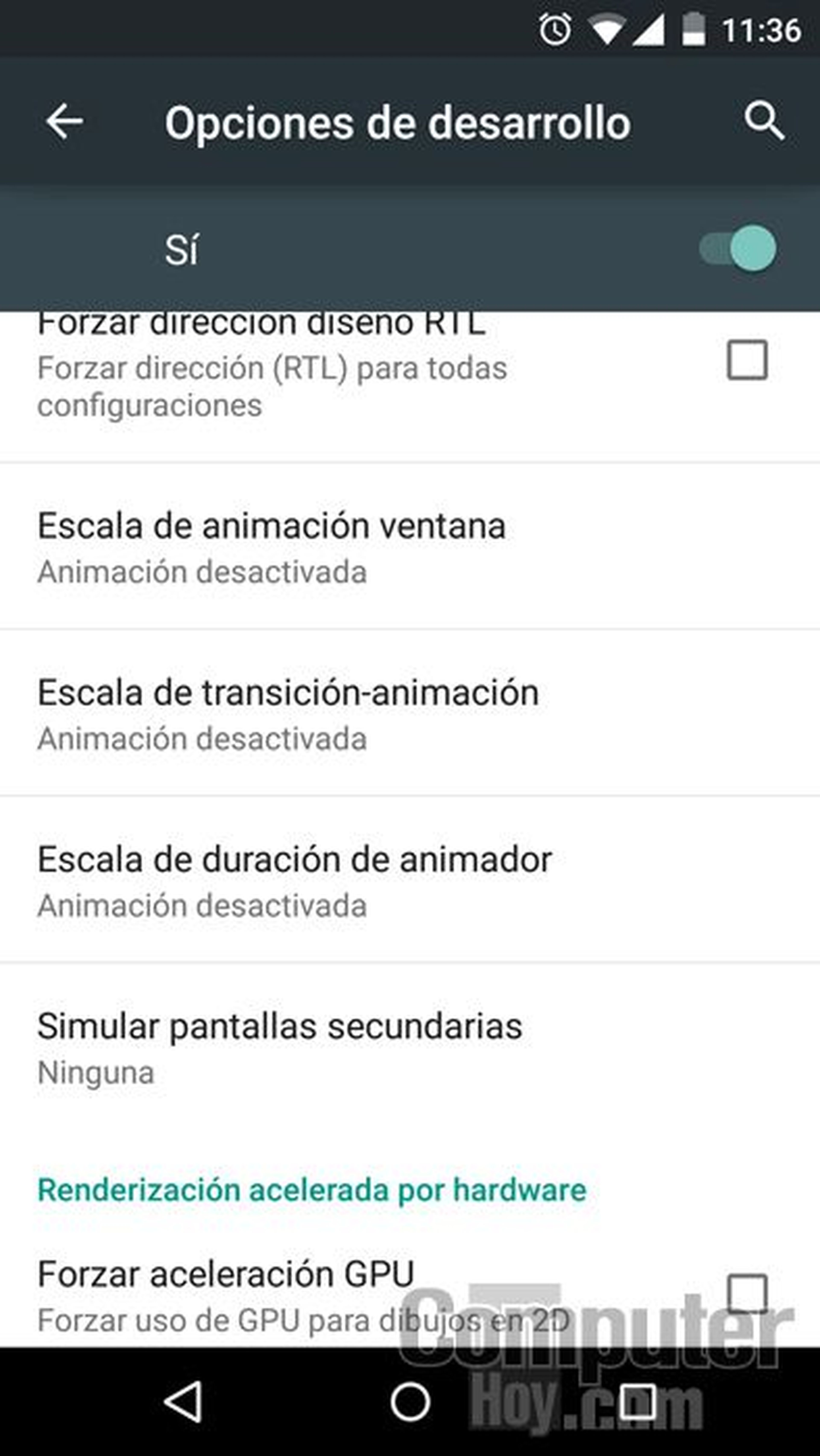 Desactiva las animaciones de Android