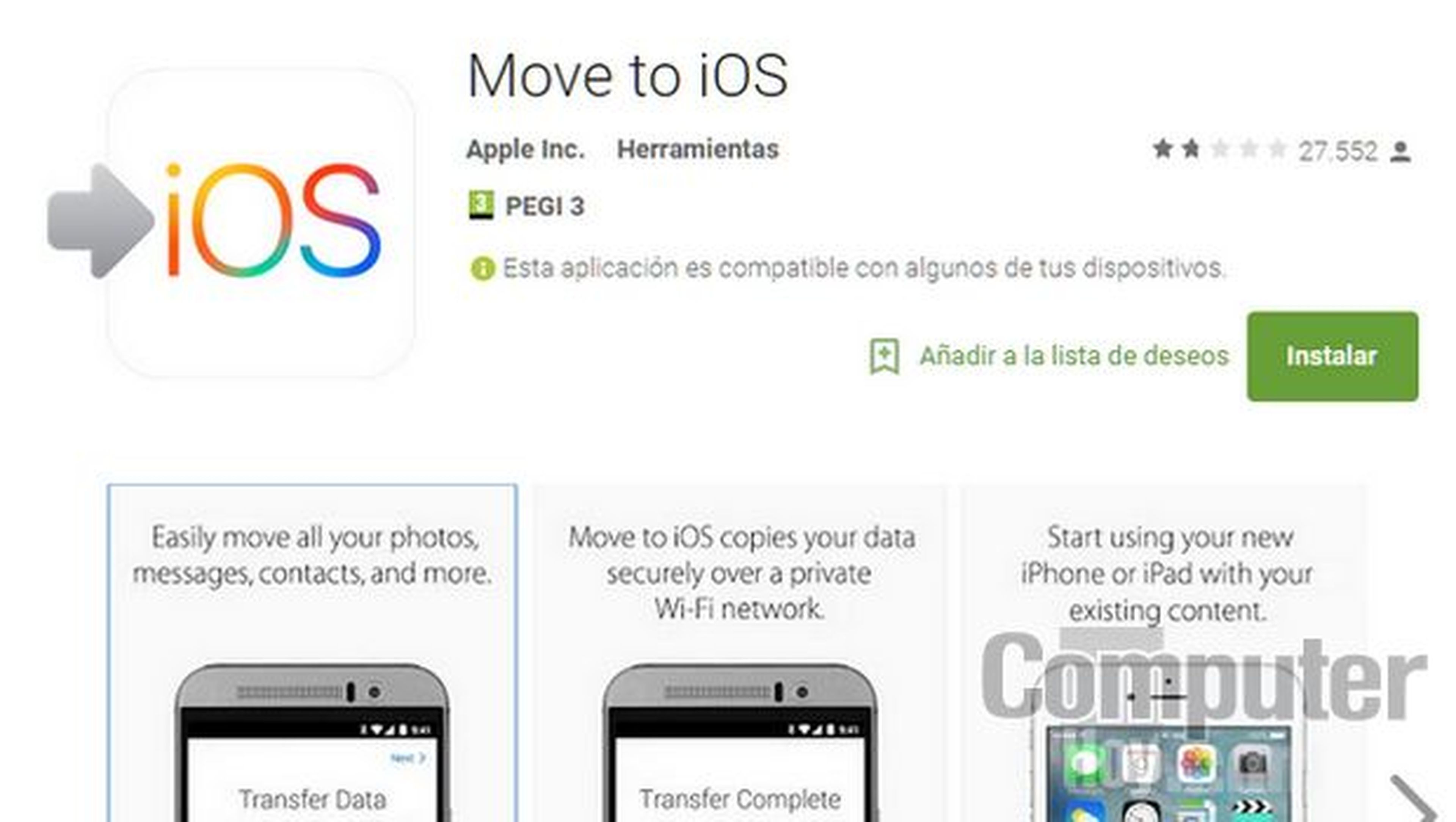 Move to iOS app de Apple para Android