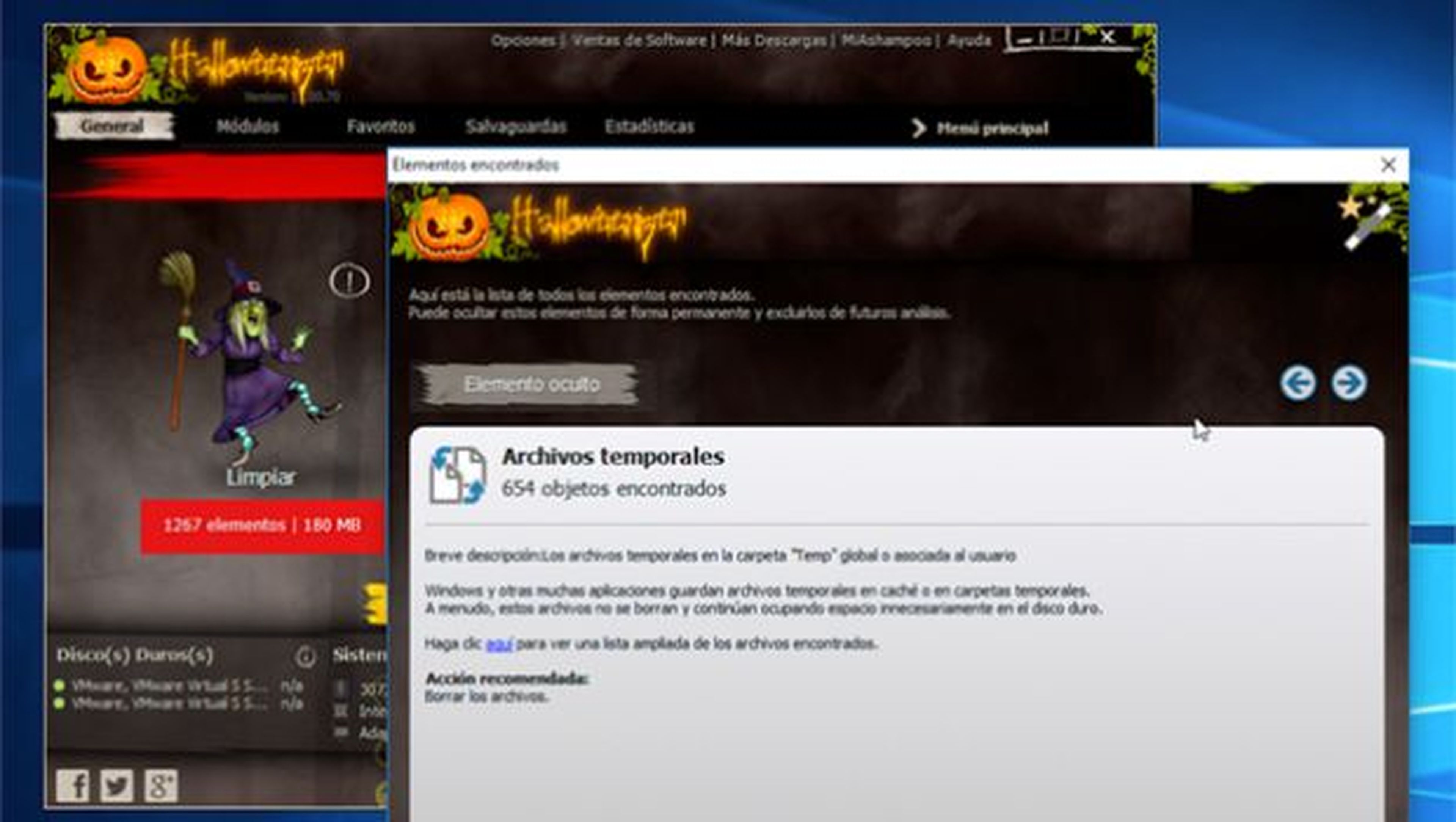 Ashampoo WinOptimizer 11 Halloween Edition elimina los archivos temporales de tu Windows