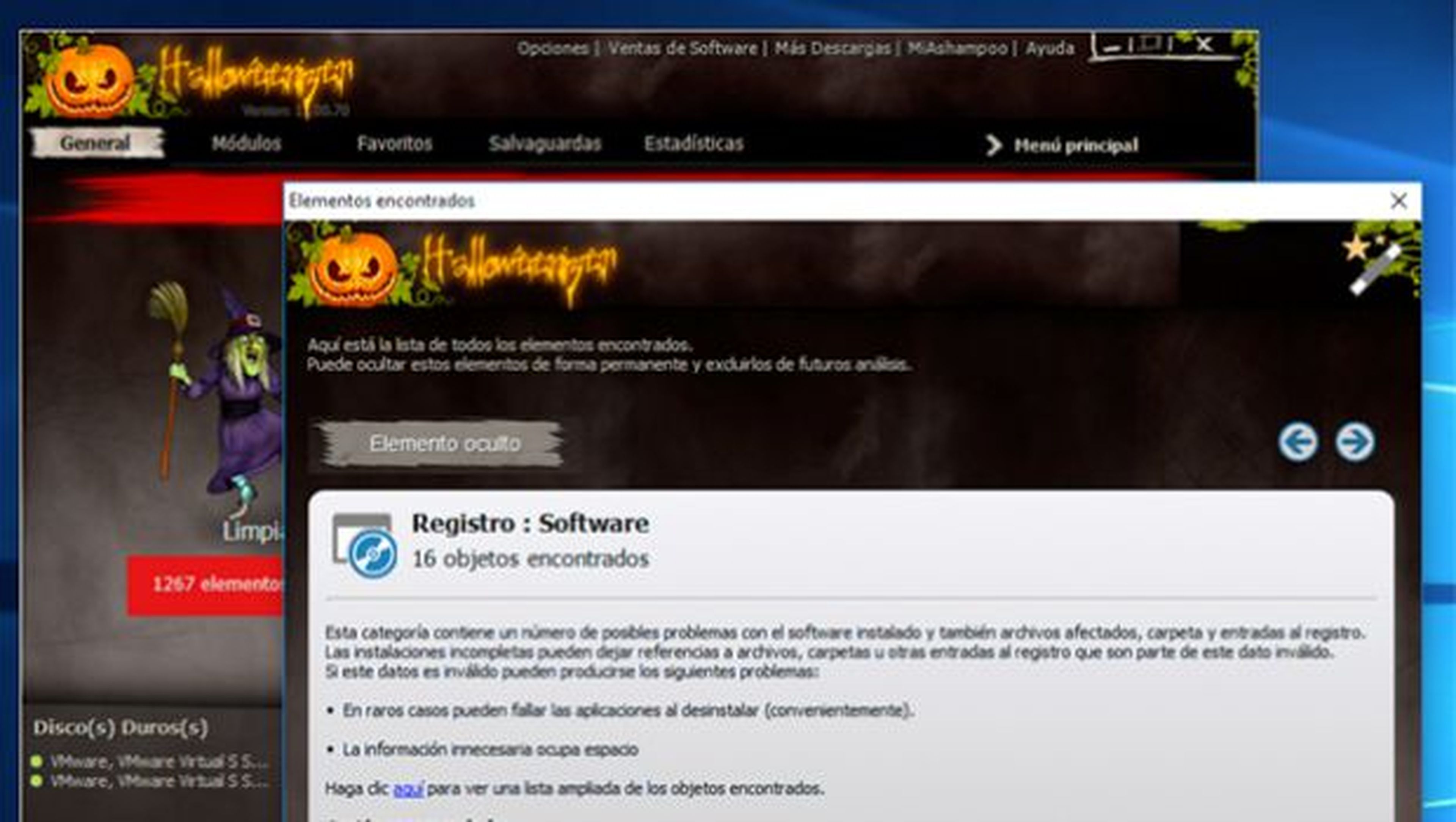 Ashampoo WinOptimizer 11 Halloween Edition repara el registro de Windows