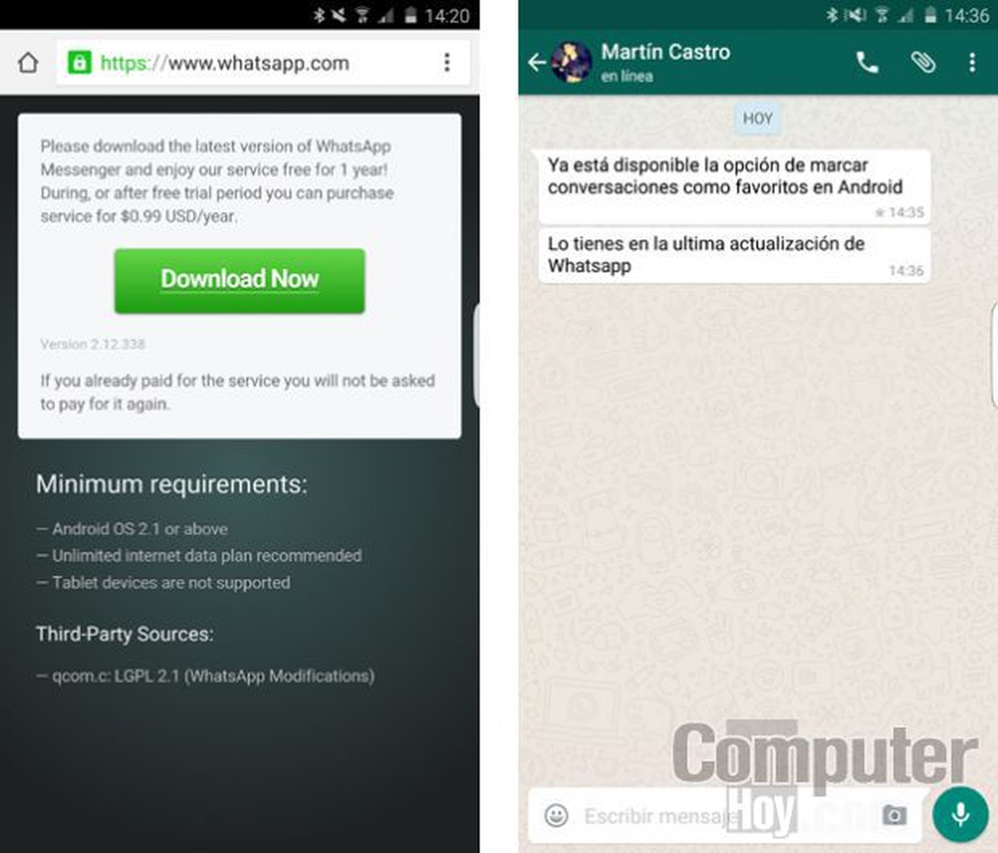 WhatsApp para Android ya permite crear mensajes favoritos