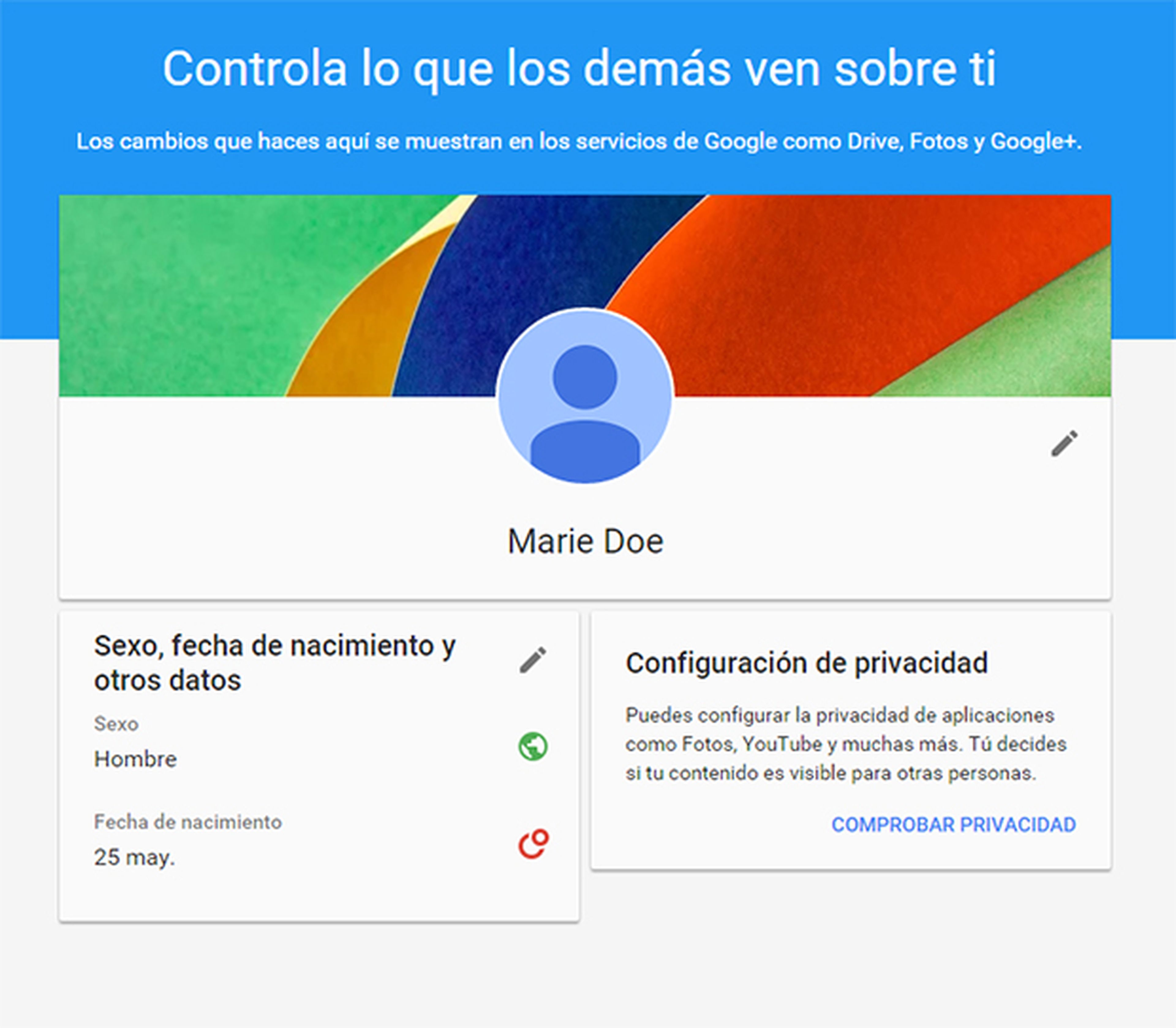Panel Privacidad Google