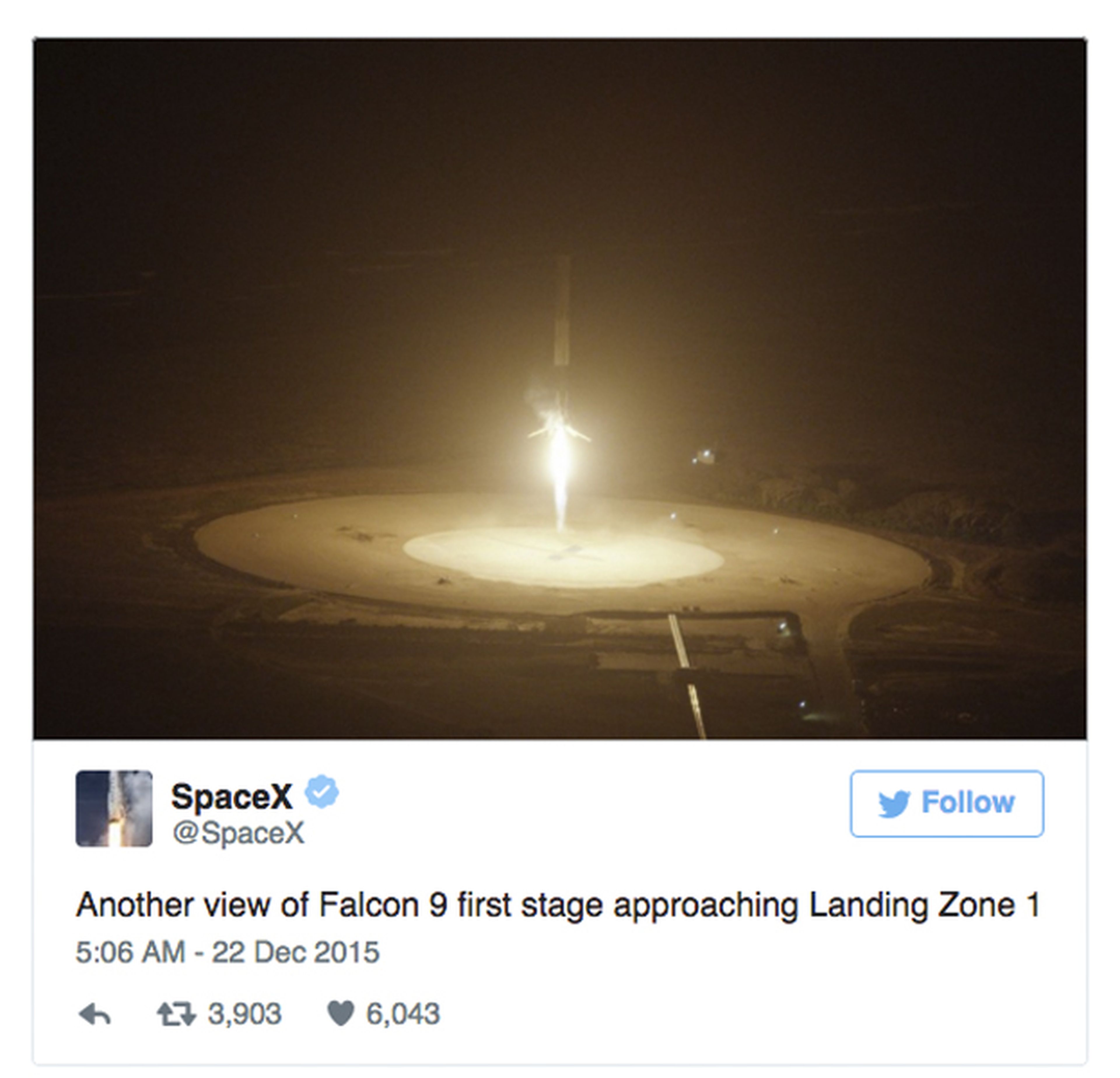 SpaceX publicación en Twitter