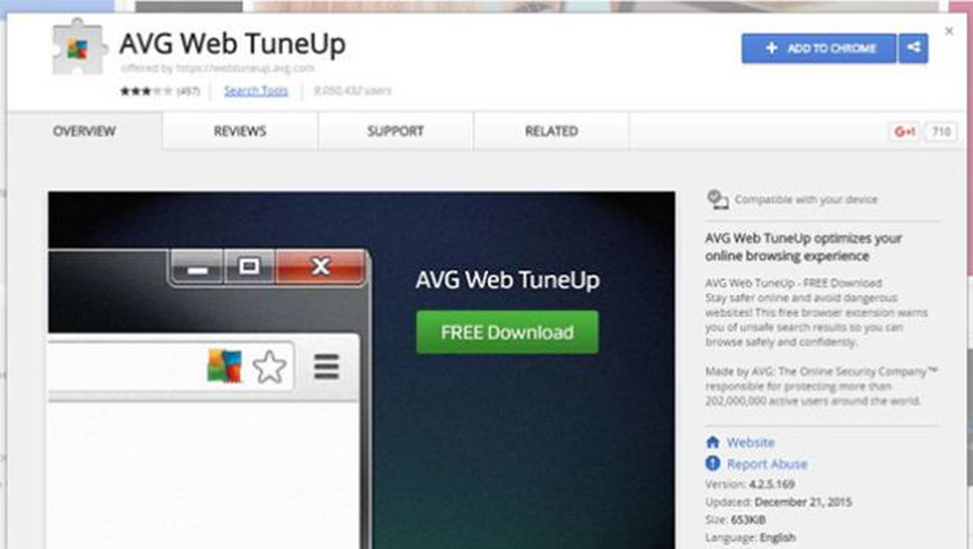 Web TuneUp extensión para Chrome de AVG