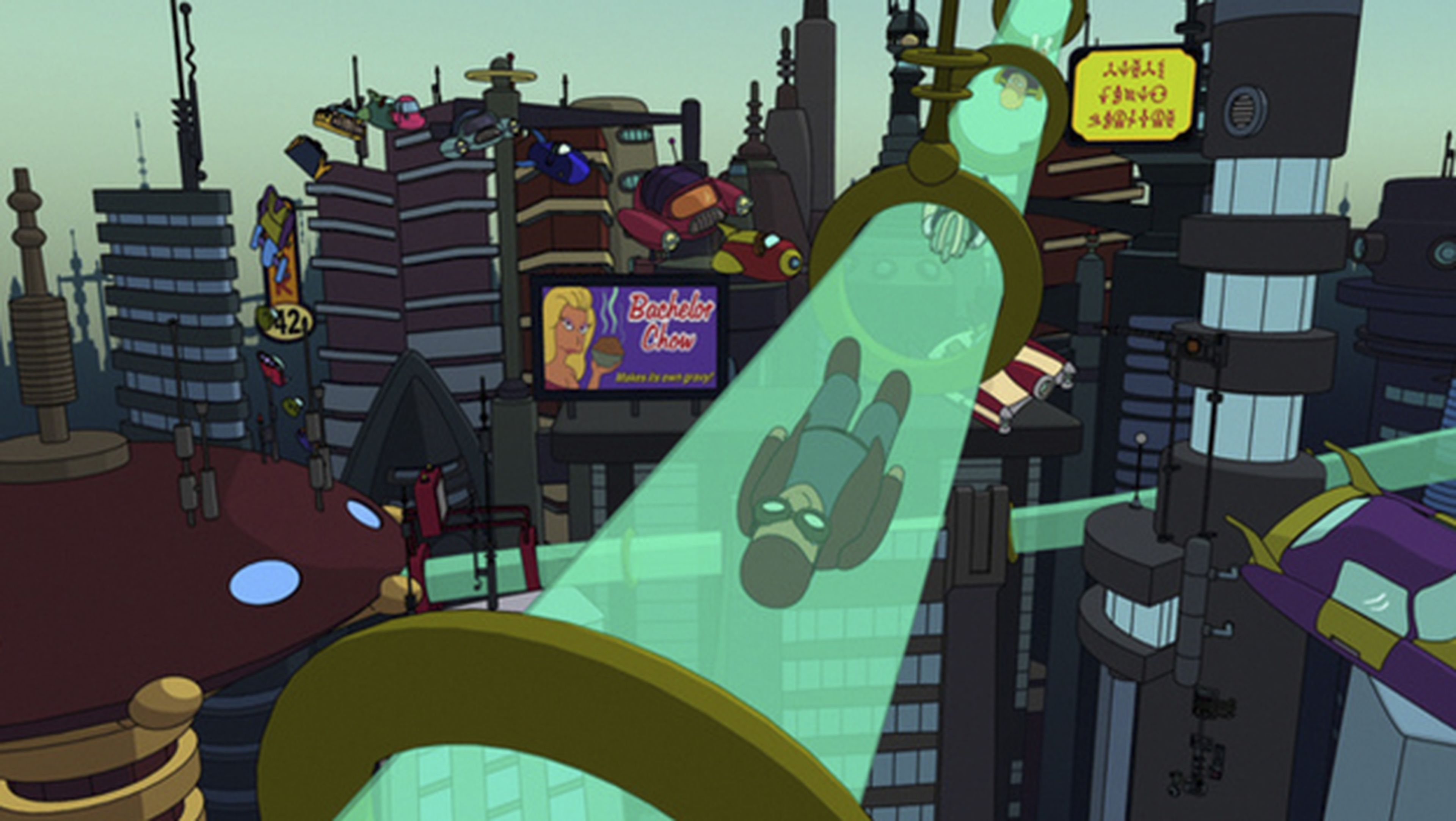 Parodia del hyperloop en la serie de animación Futurama