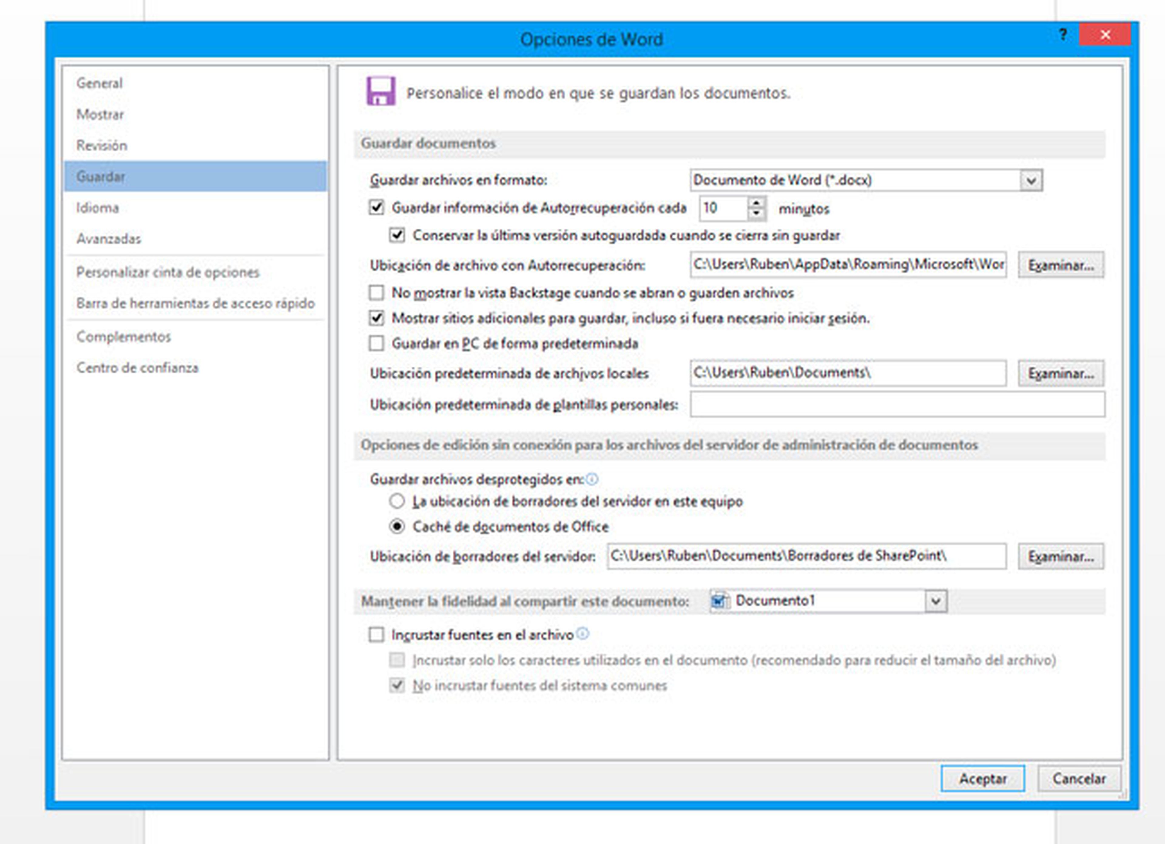 Guardado automático de Word 2013