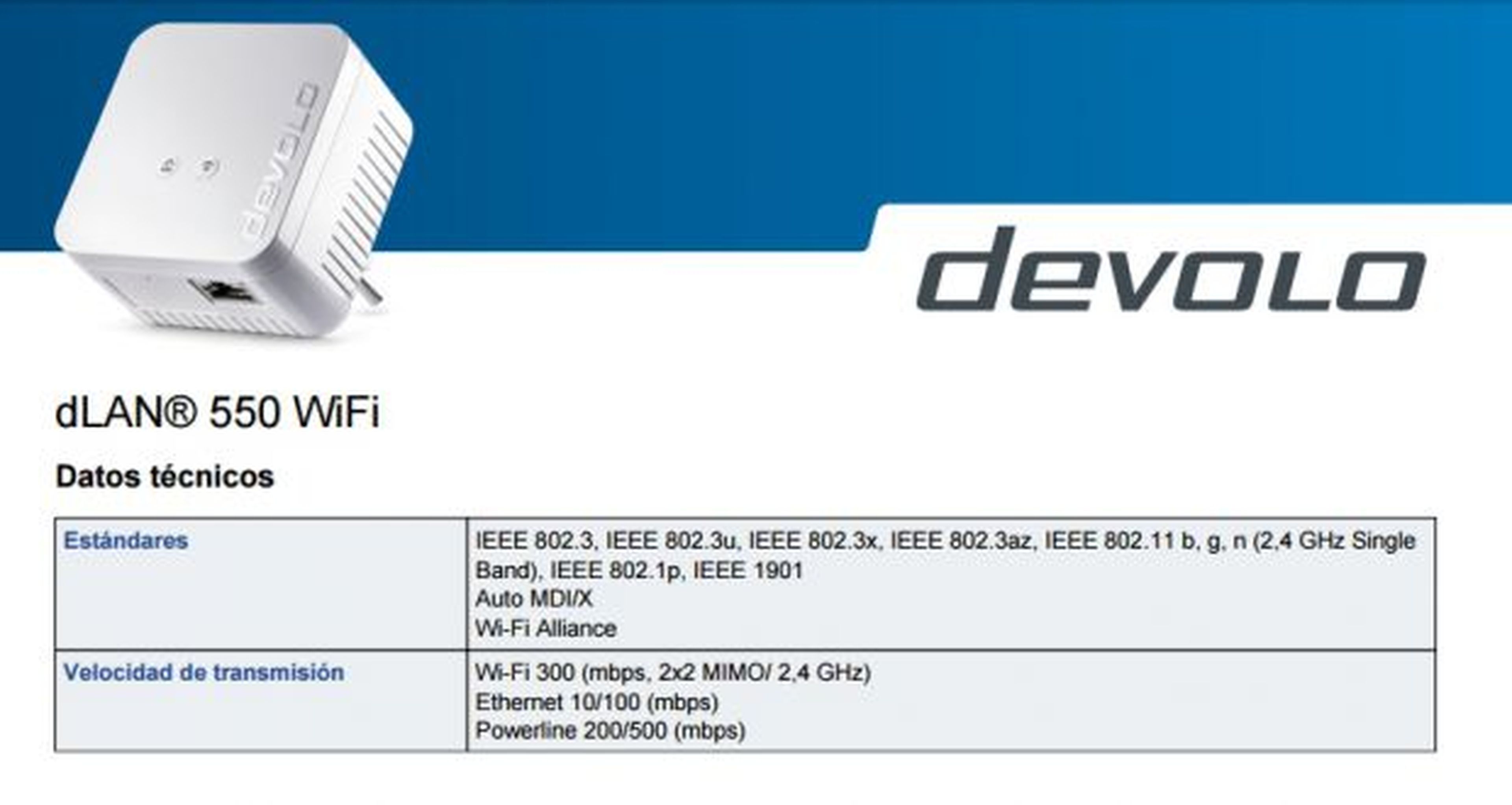 Especificaciones Devolo dLAN 550 WiFi