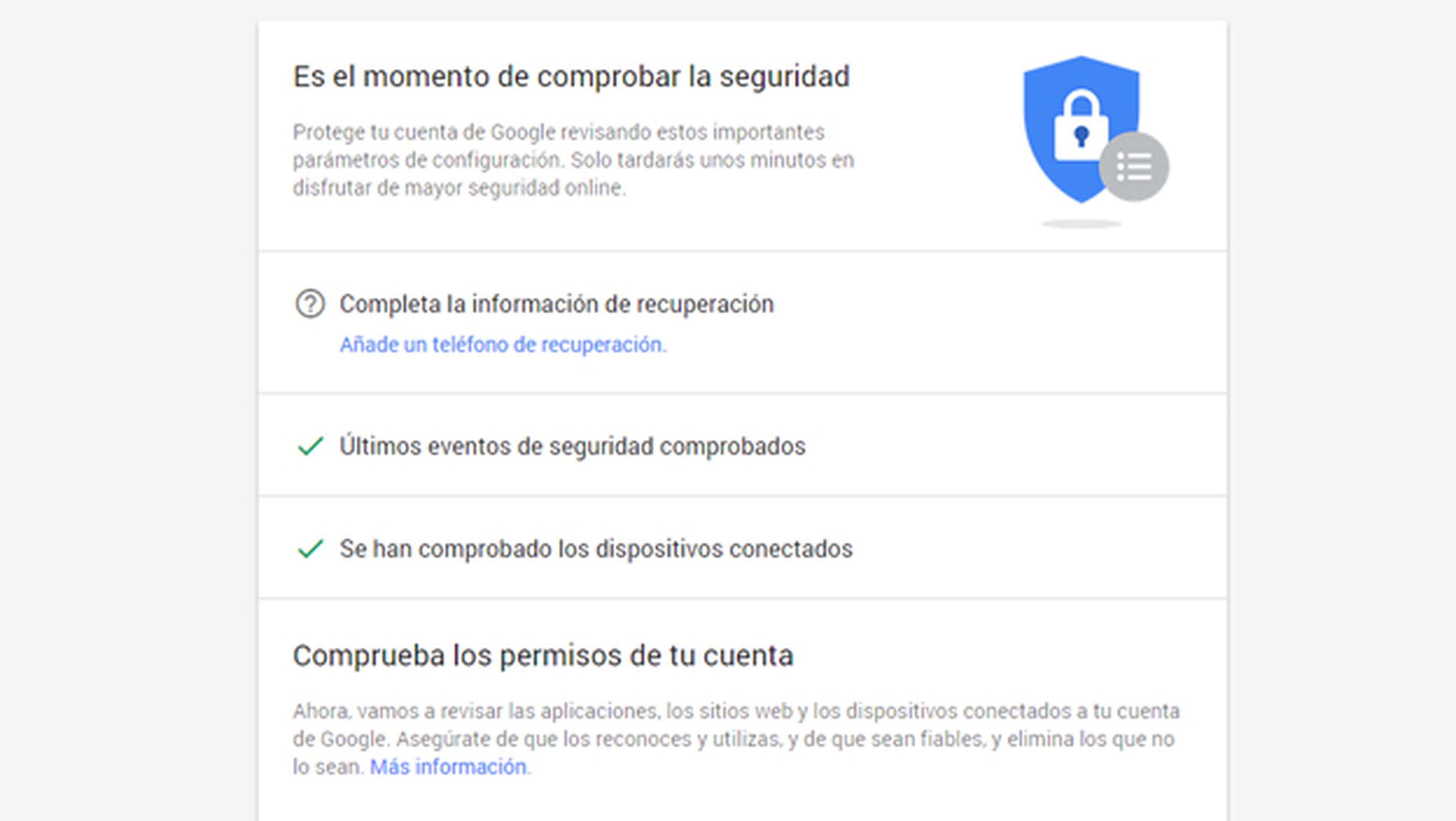 comprobación seguridad Google