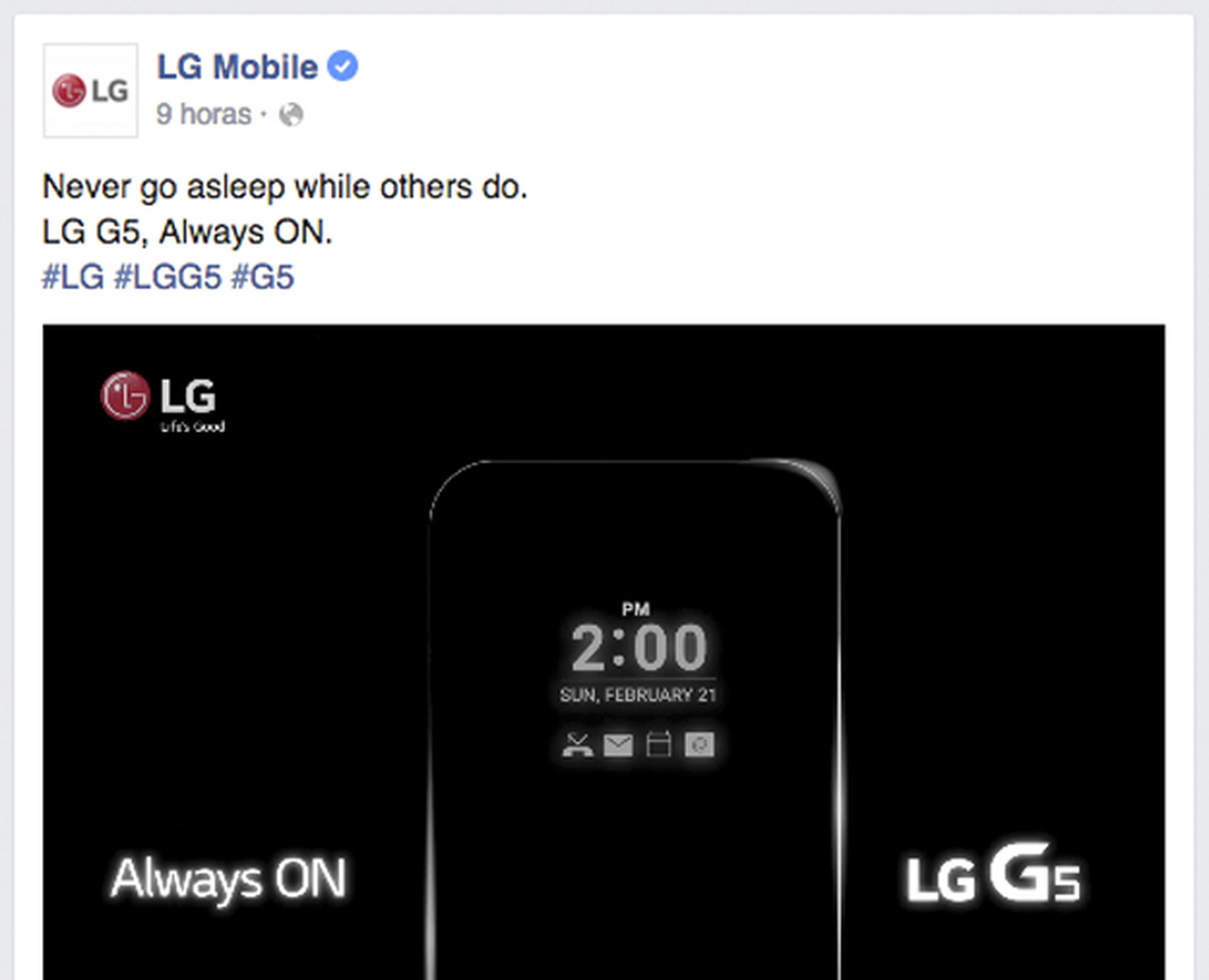 Pantalla siempre activa del LG G5