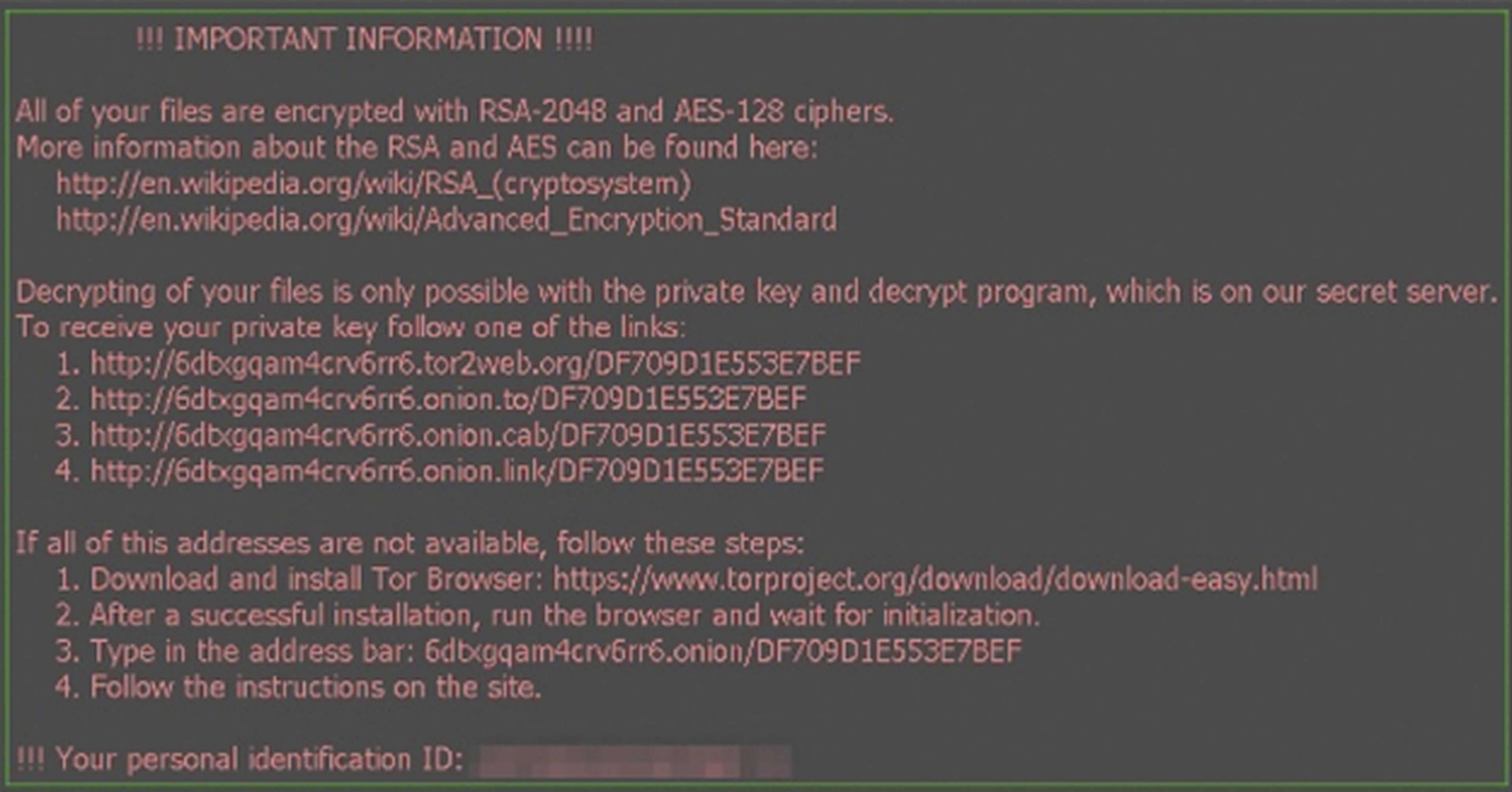 Indicaciones del ransomware a sus víctimas.