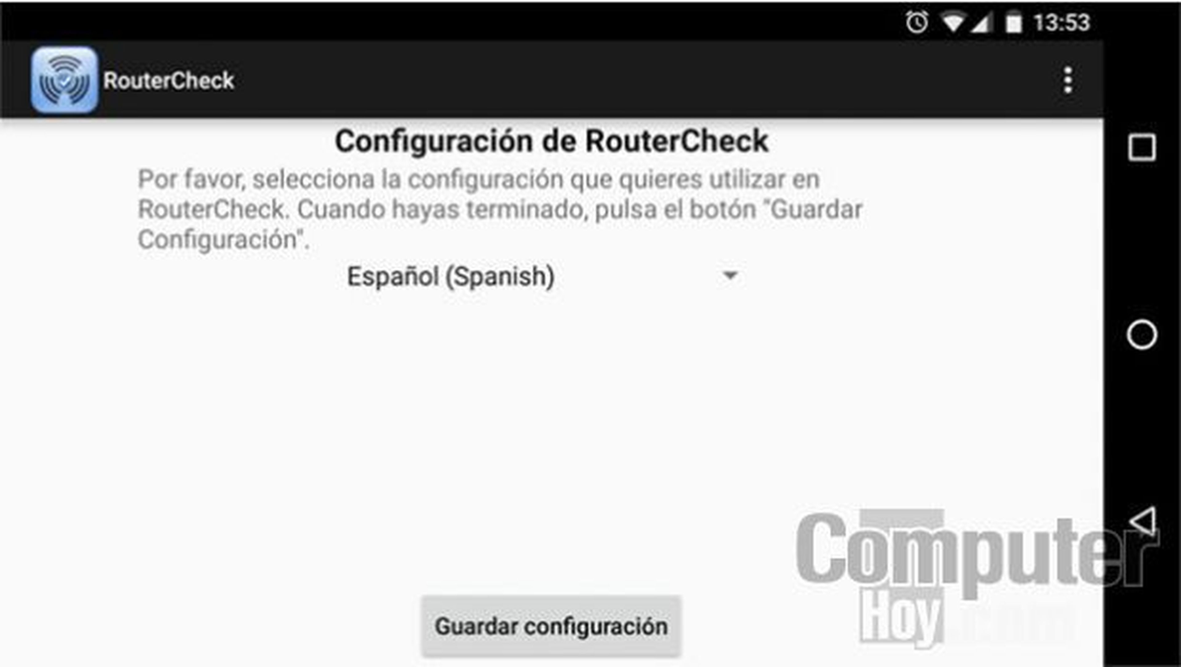 Desde la la opción Configuración podrás cambiar el idioma de la interfaz de RouterCheck