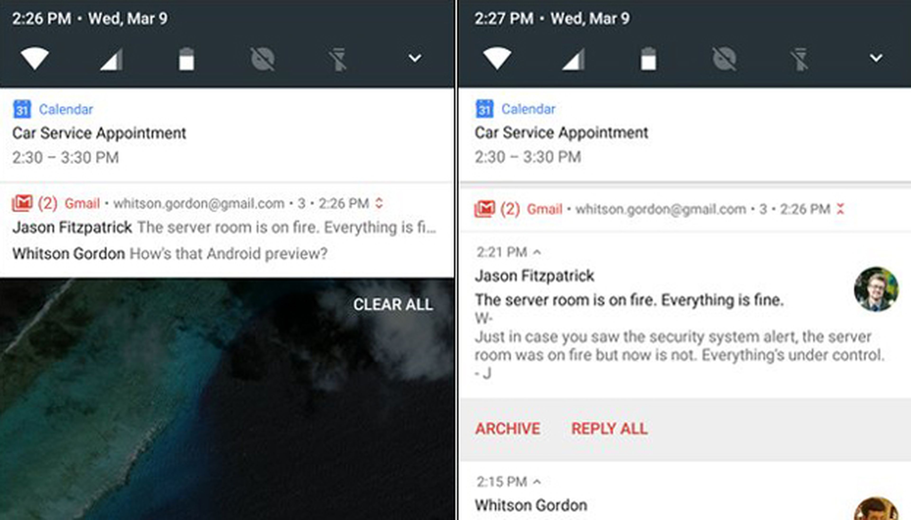 El centro de notificaciones de la actualización de Android N