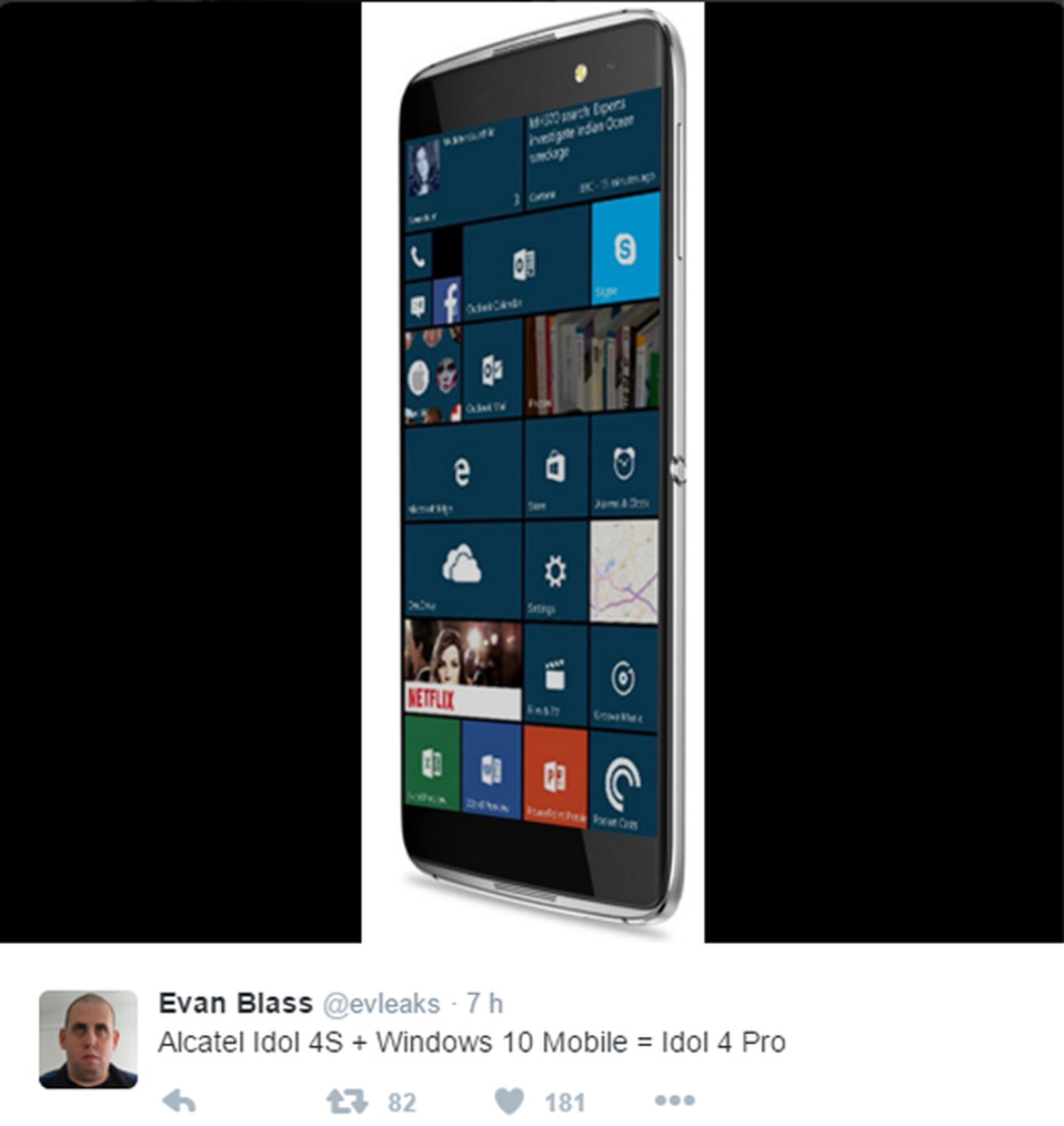 Imagen filtrada del Alcatel Idol 4 Pro con Windows 10