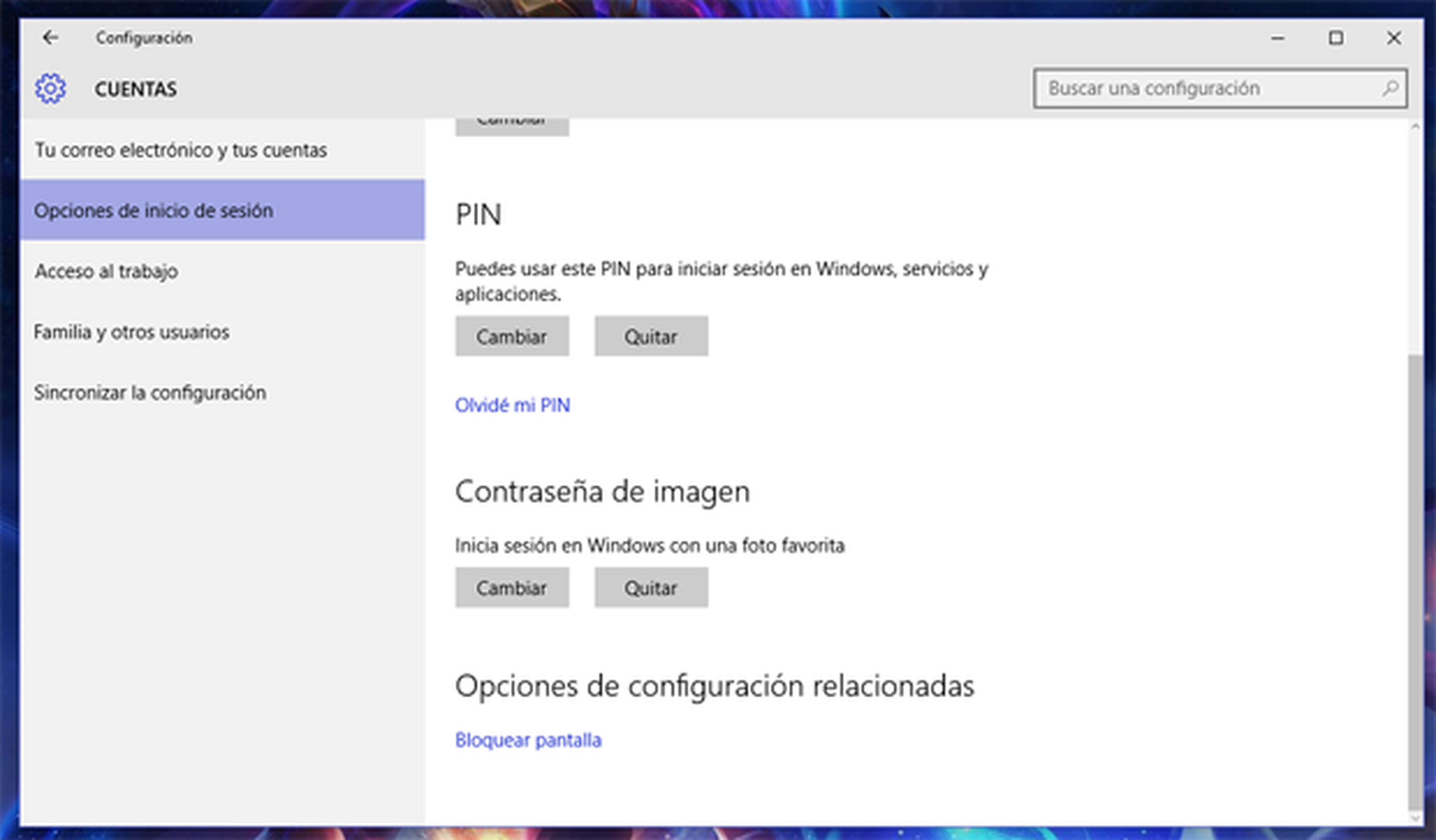 Accede a las opciones de inicio de sesión de Windows 10