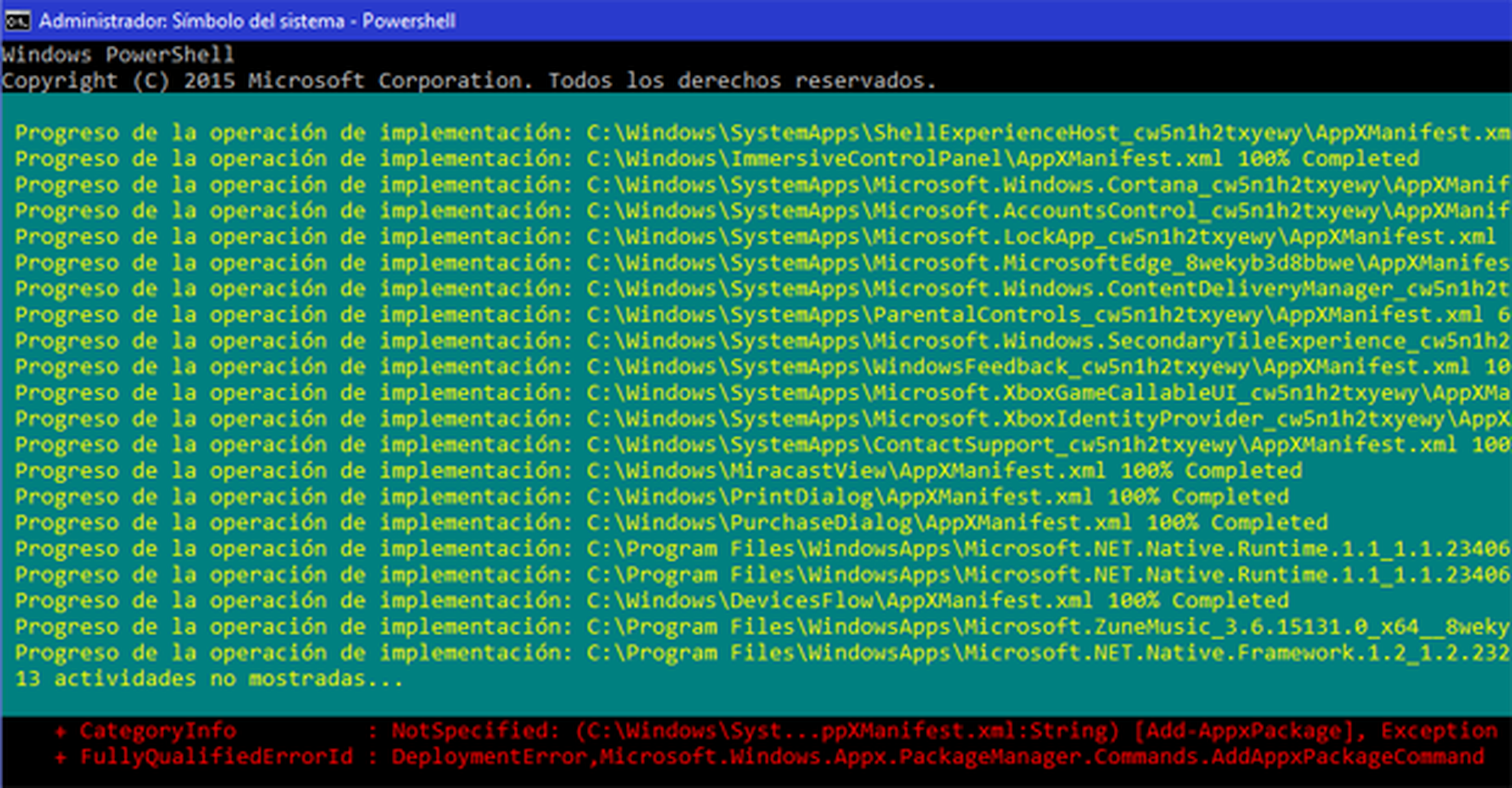 Powershell ejecutando el script introducido