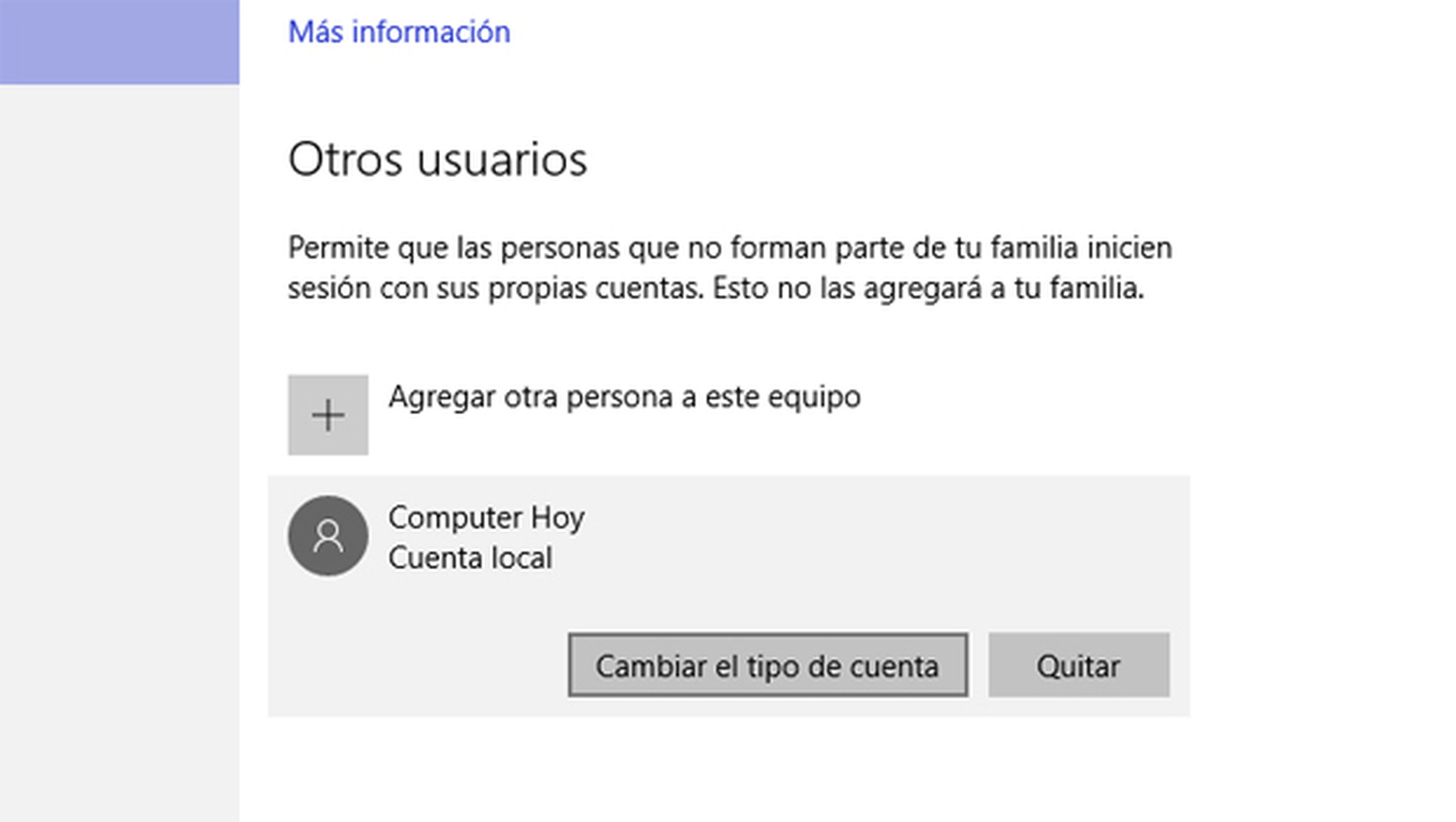 Como cambiar el tipo de cuenta en Windows 10