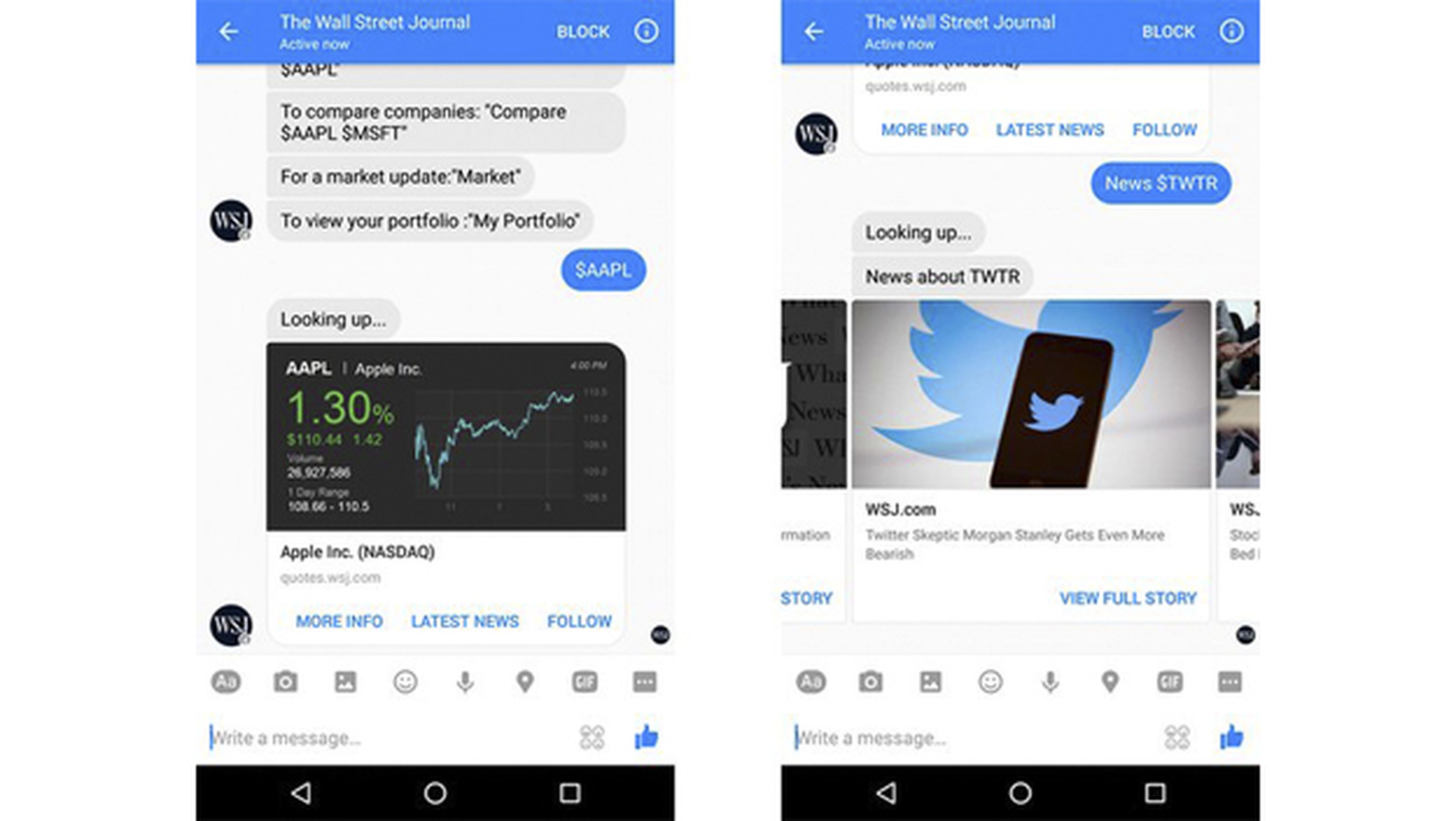 Chatbot del Wall Street Journal en Facebook