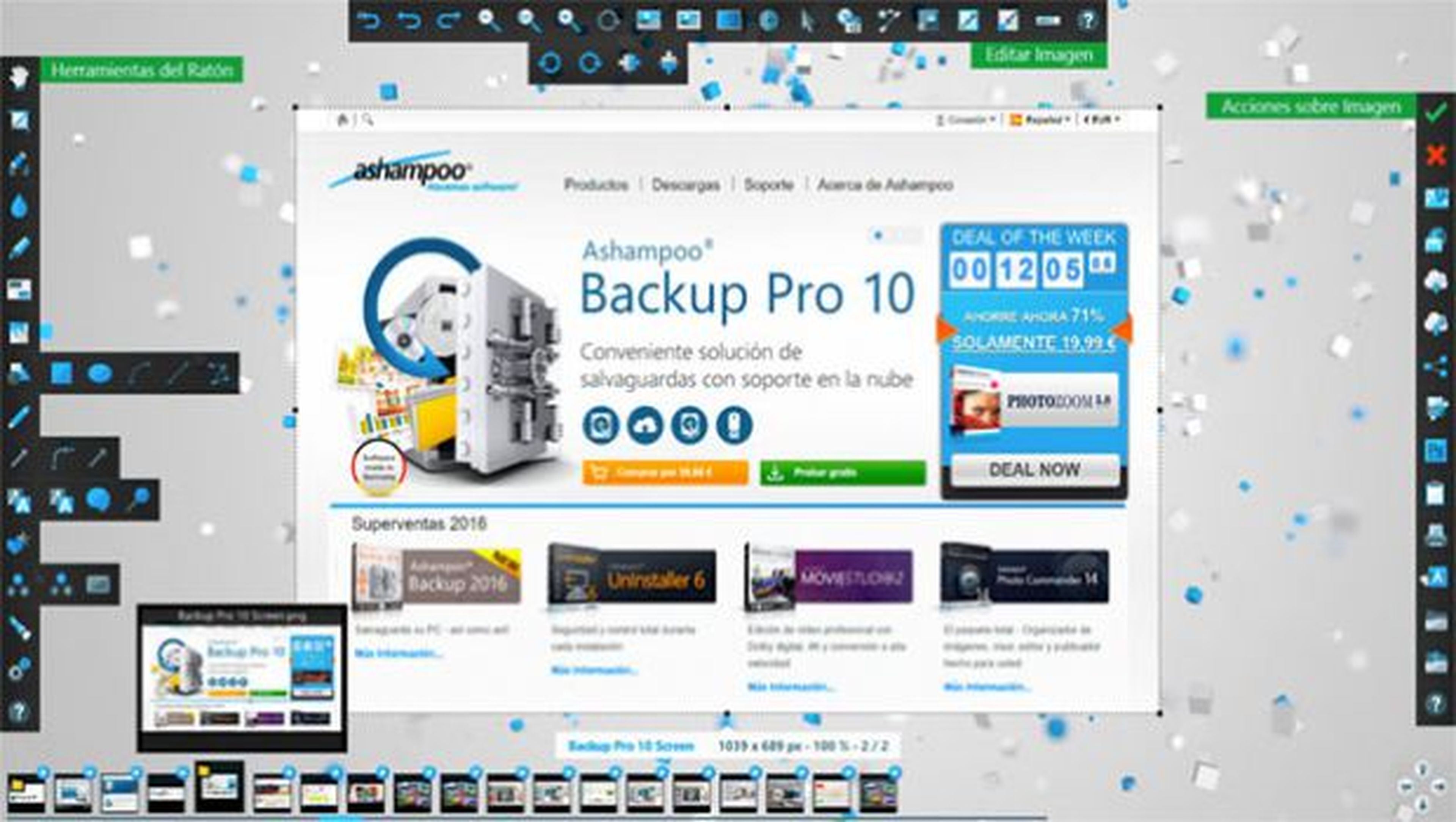 Ashampoo Snap 9 permite a los usuarios integrar aplicaciones externas para editar y guardar los archivos capturados.