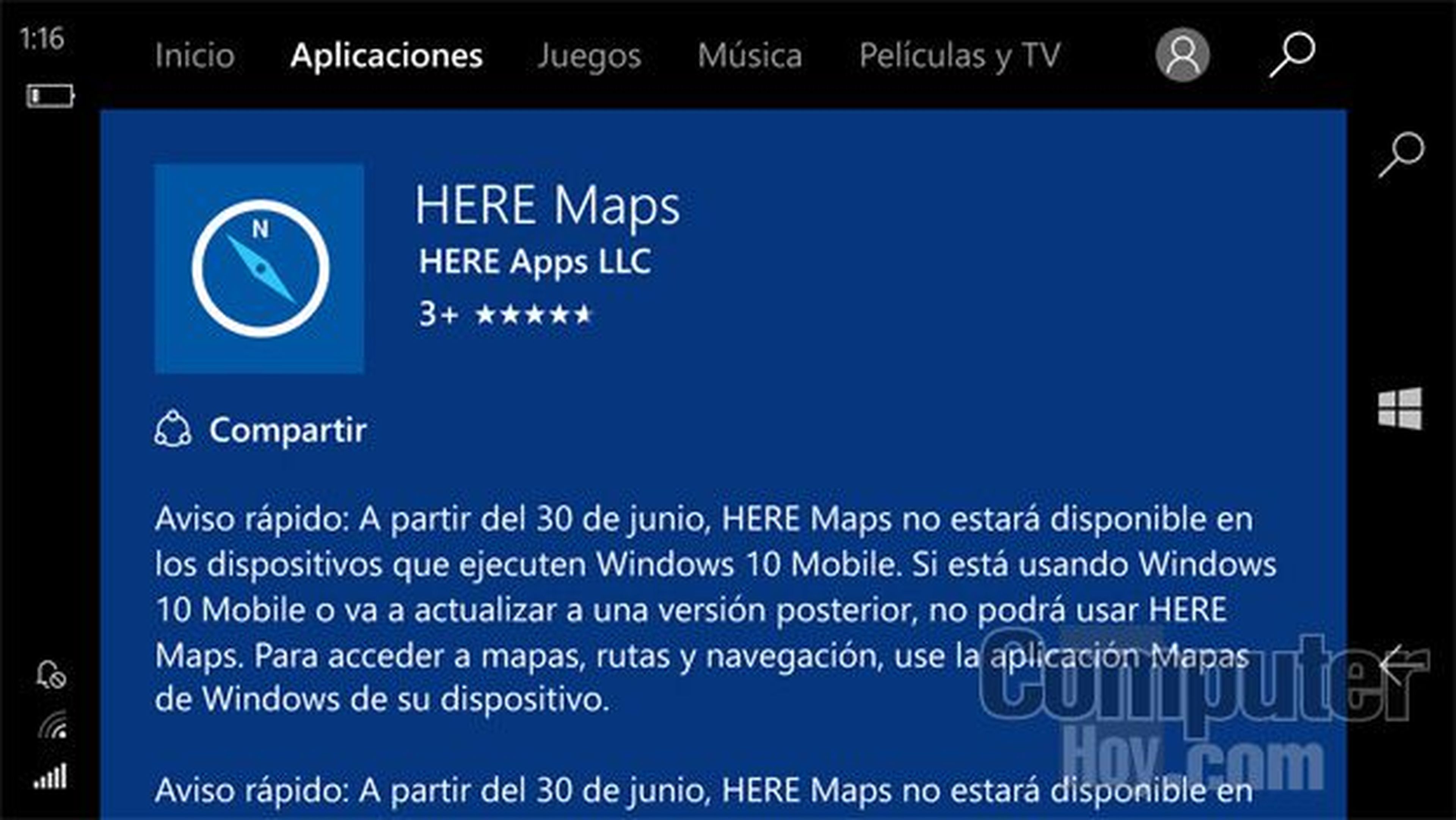 Descripcion HERE Maps para Windows 10 Mobile en la Tienda Windows