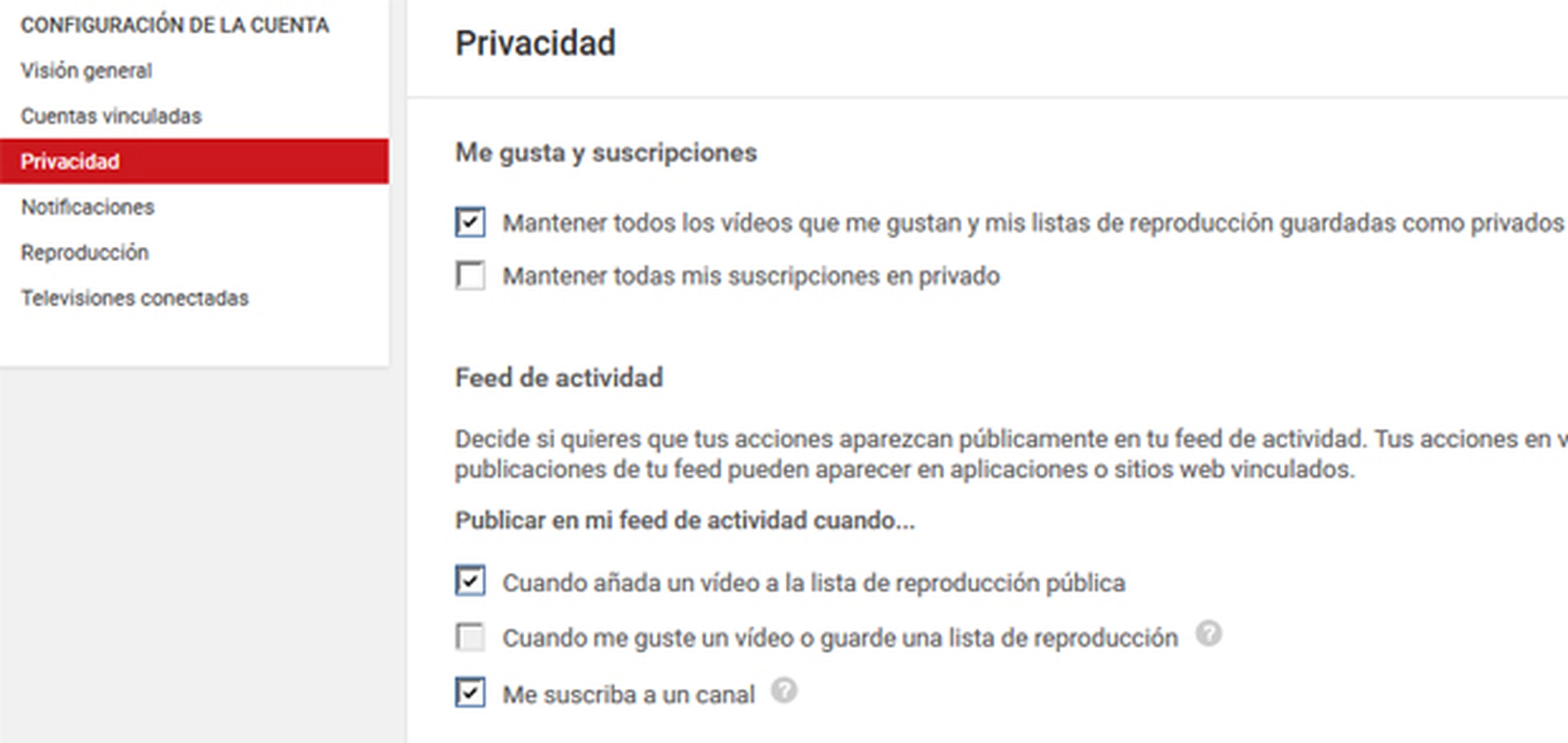 Privacidad actividad en Youtube