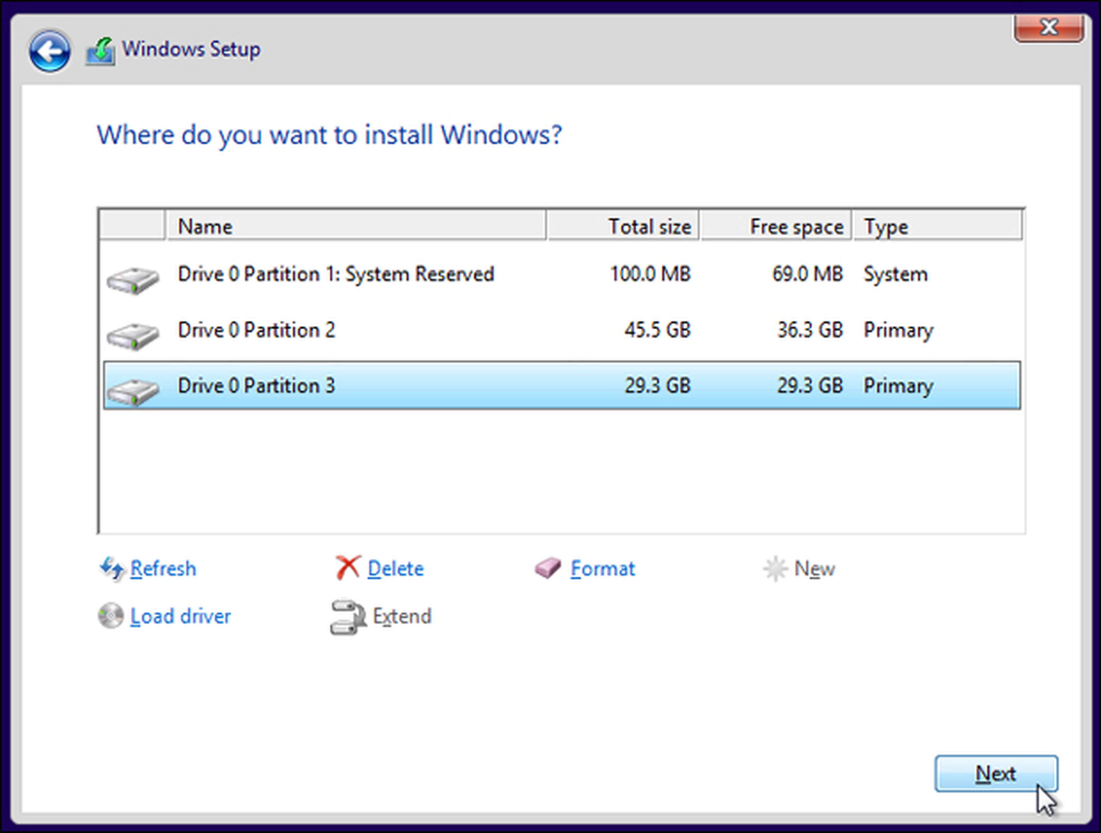 Seleccionar unidad instalacion Windows 10