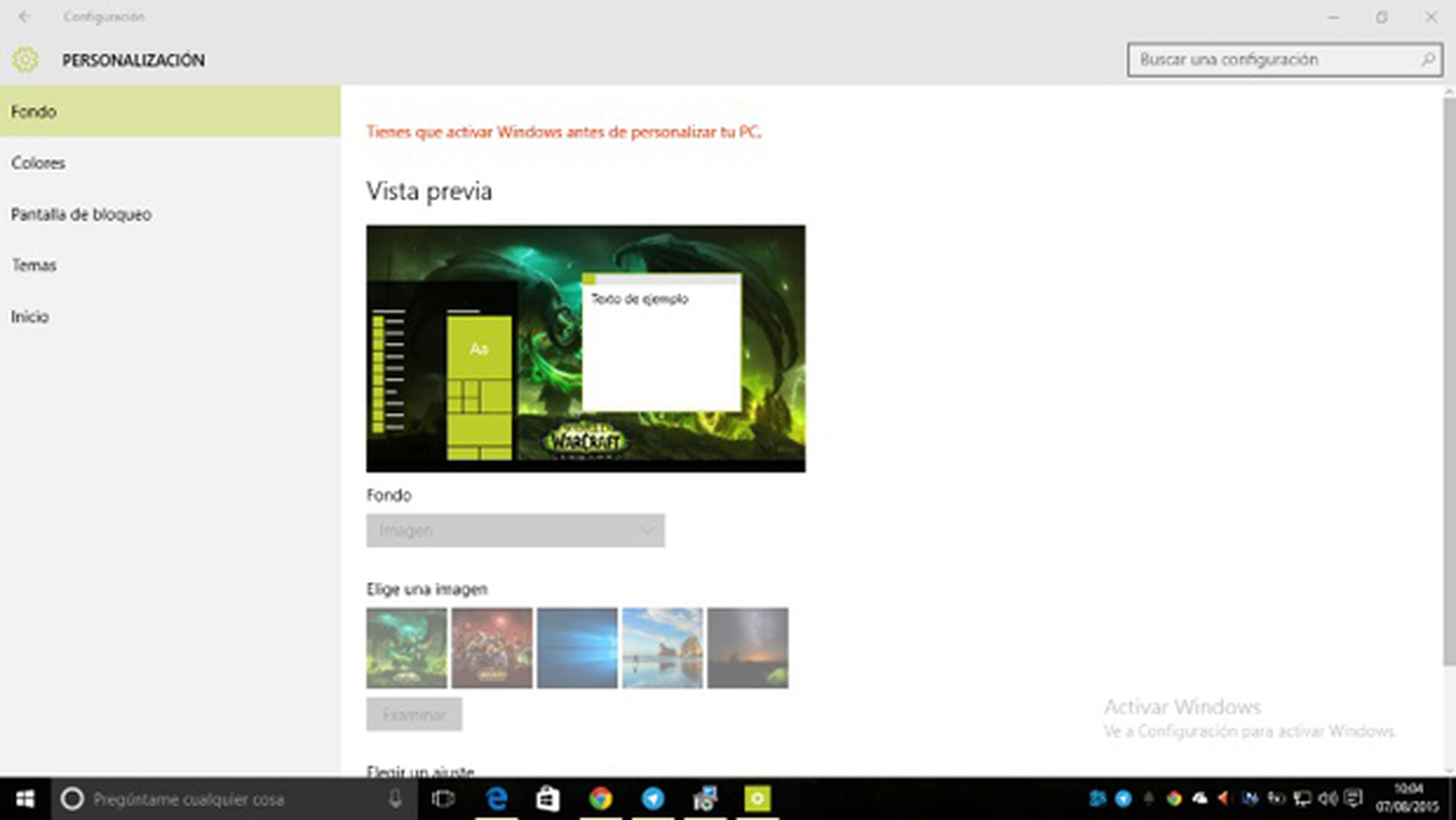 Windows 10 sin personalización sin licencia