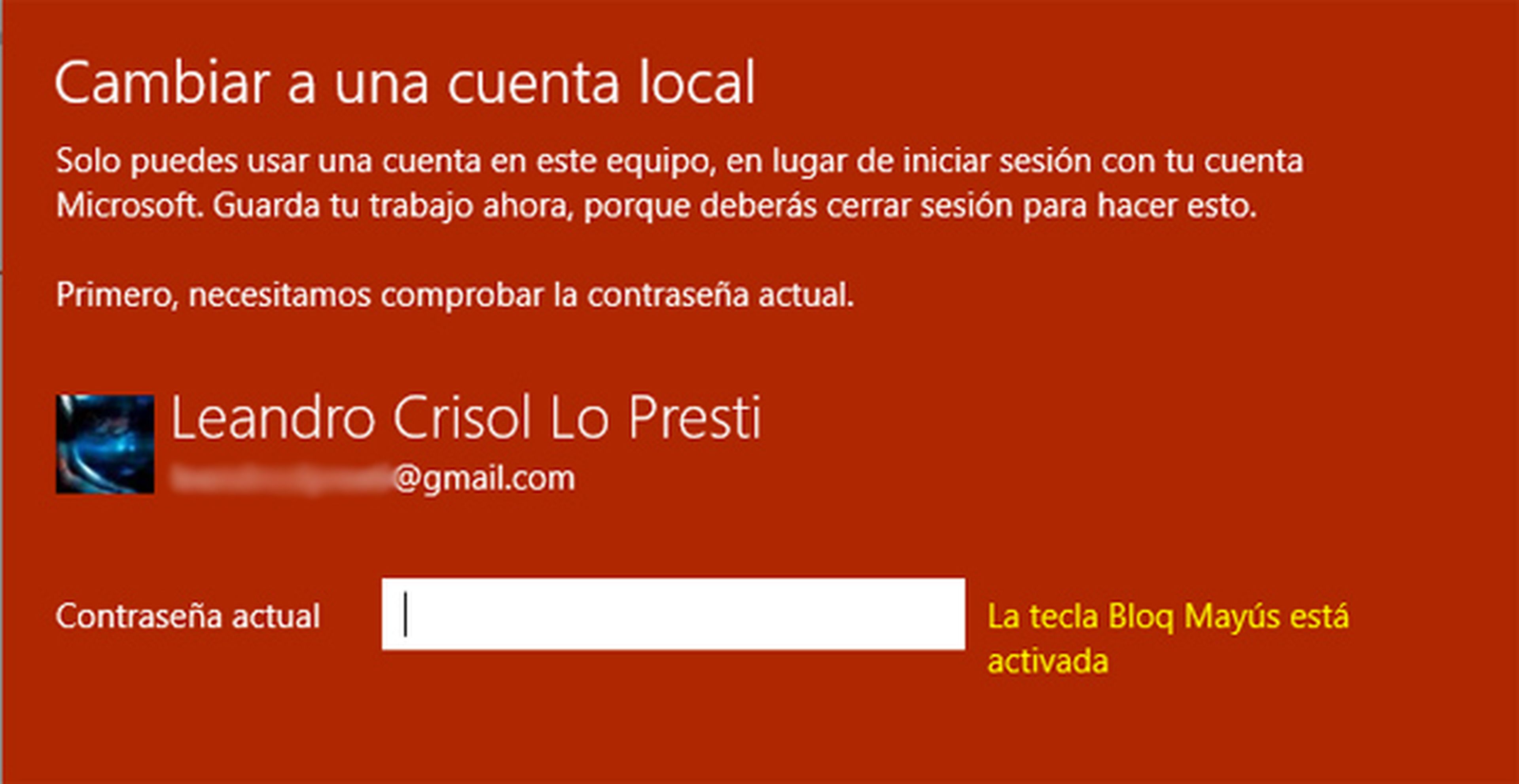 Cambiar a cuenta local en Windows 10