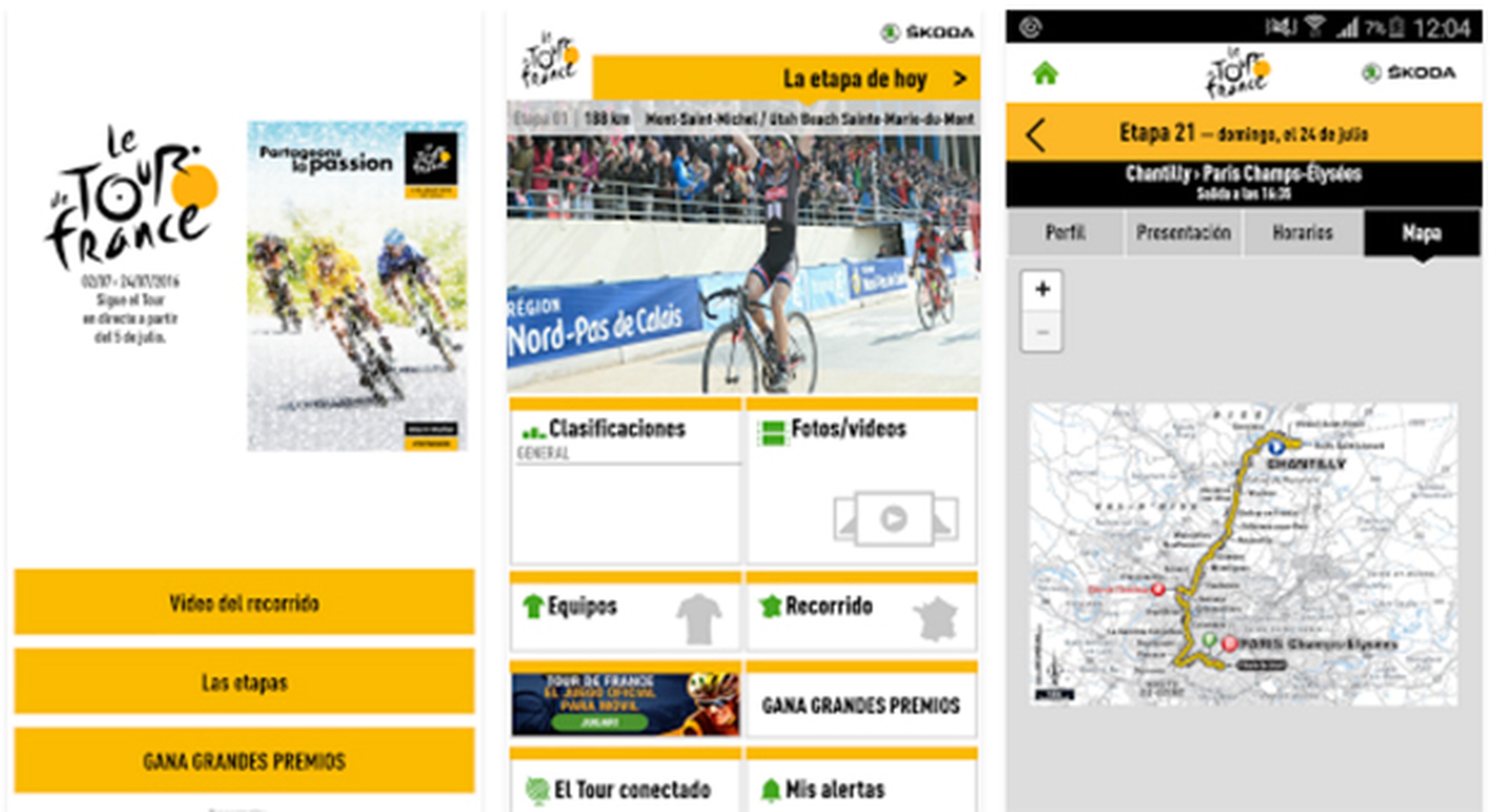 Interfaz app oficial Tour Francia