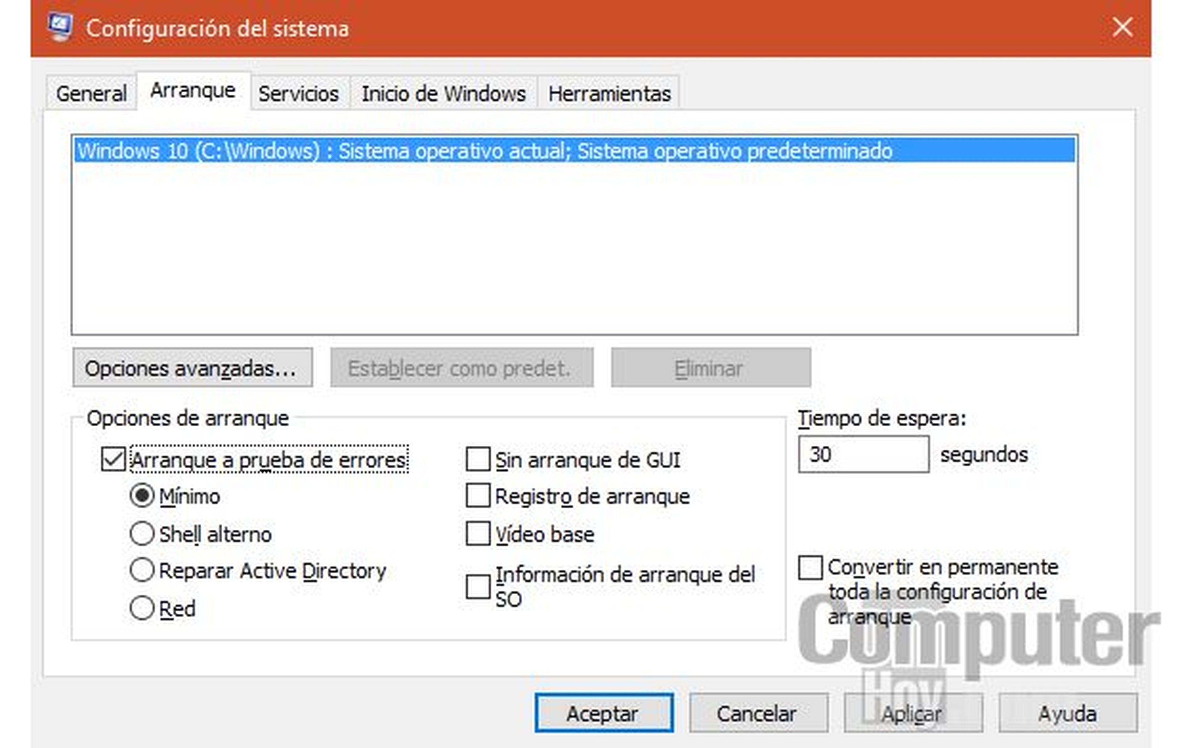 Modo a prueba de errores Windows 10