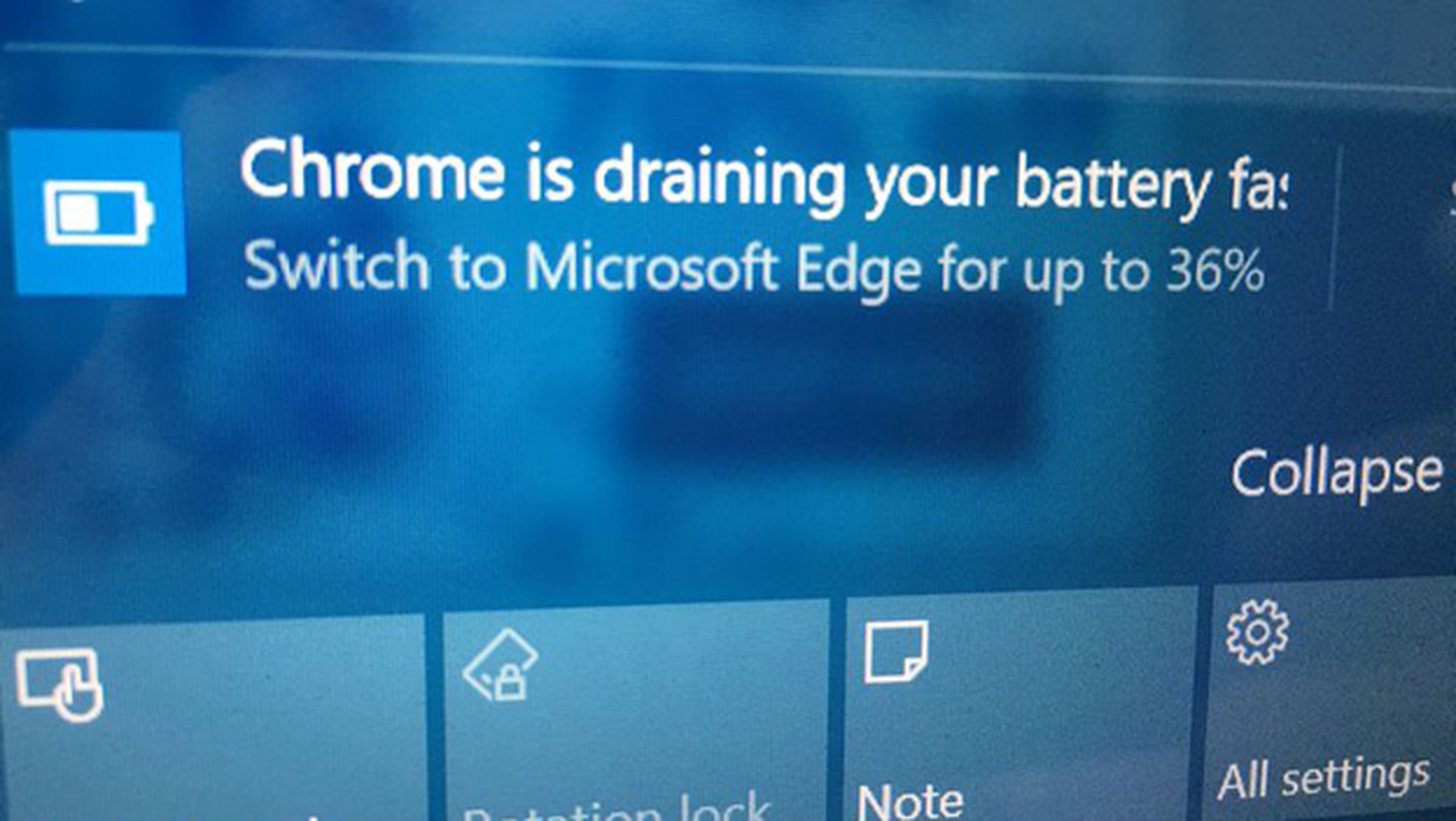 Windows 10 te avisa del consumo de batería de Chrome si lo usas