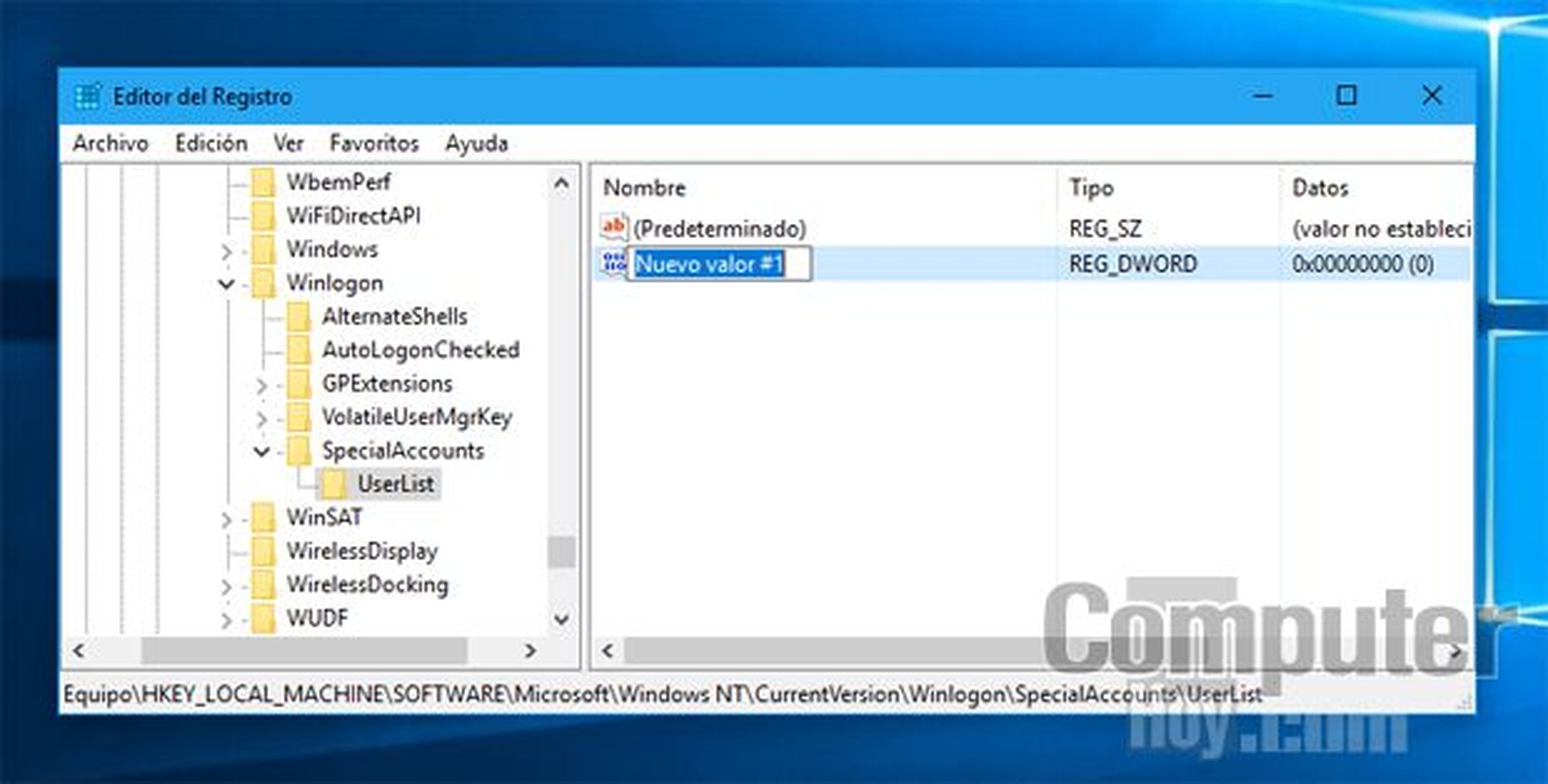 Creacion de nuevas claves en el Editor del Registro de Windows 10