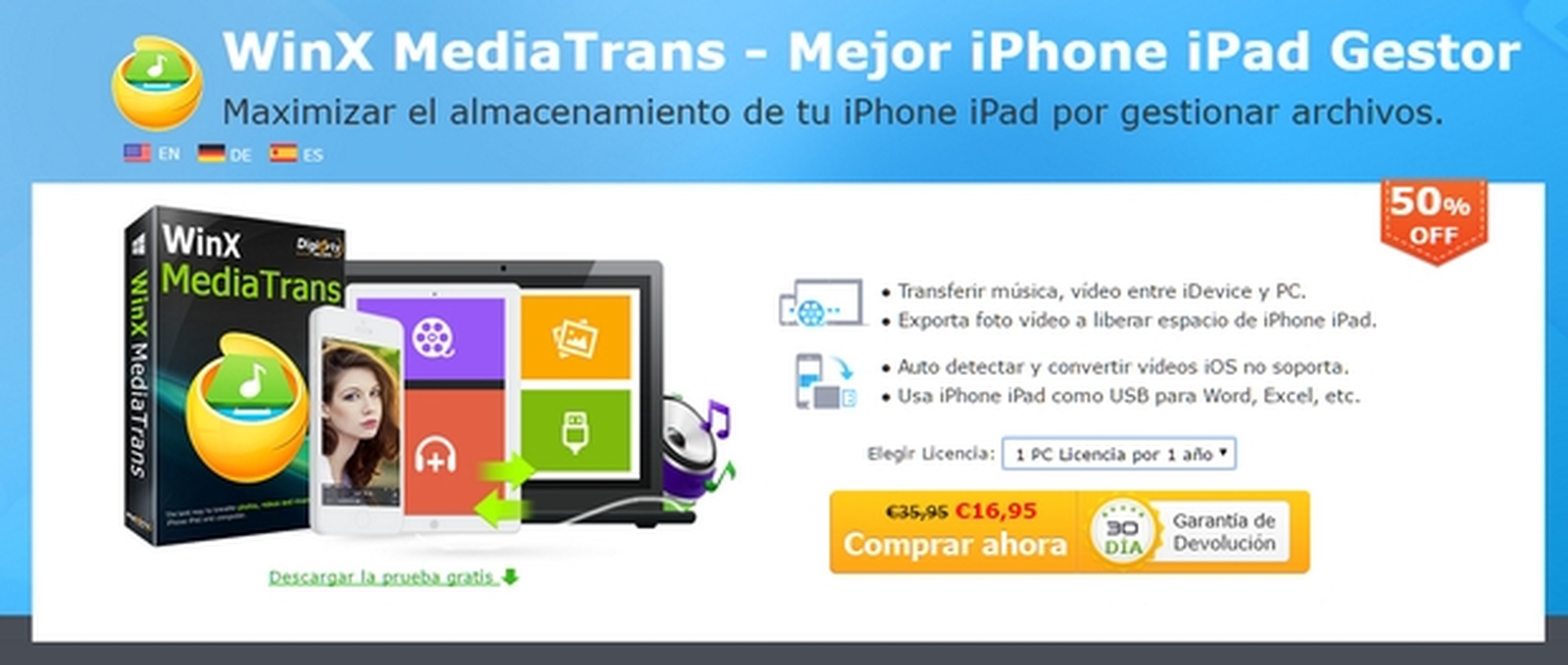 La mejor herramienta para administrar tu iPhone y iPad, WinX MediaTrans
