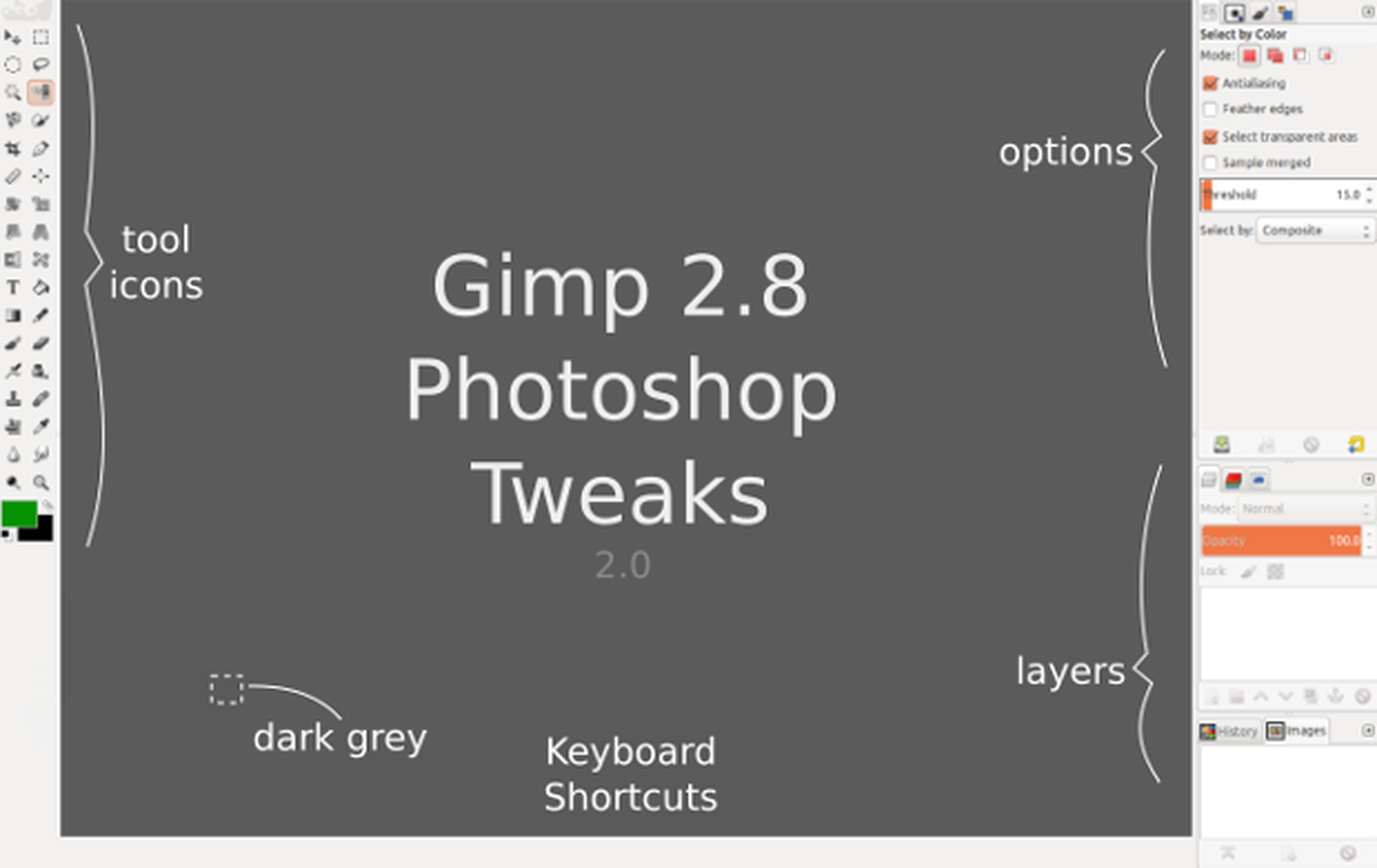 Opciones del tema de Photoshop para GIMP