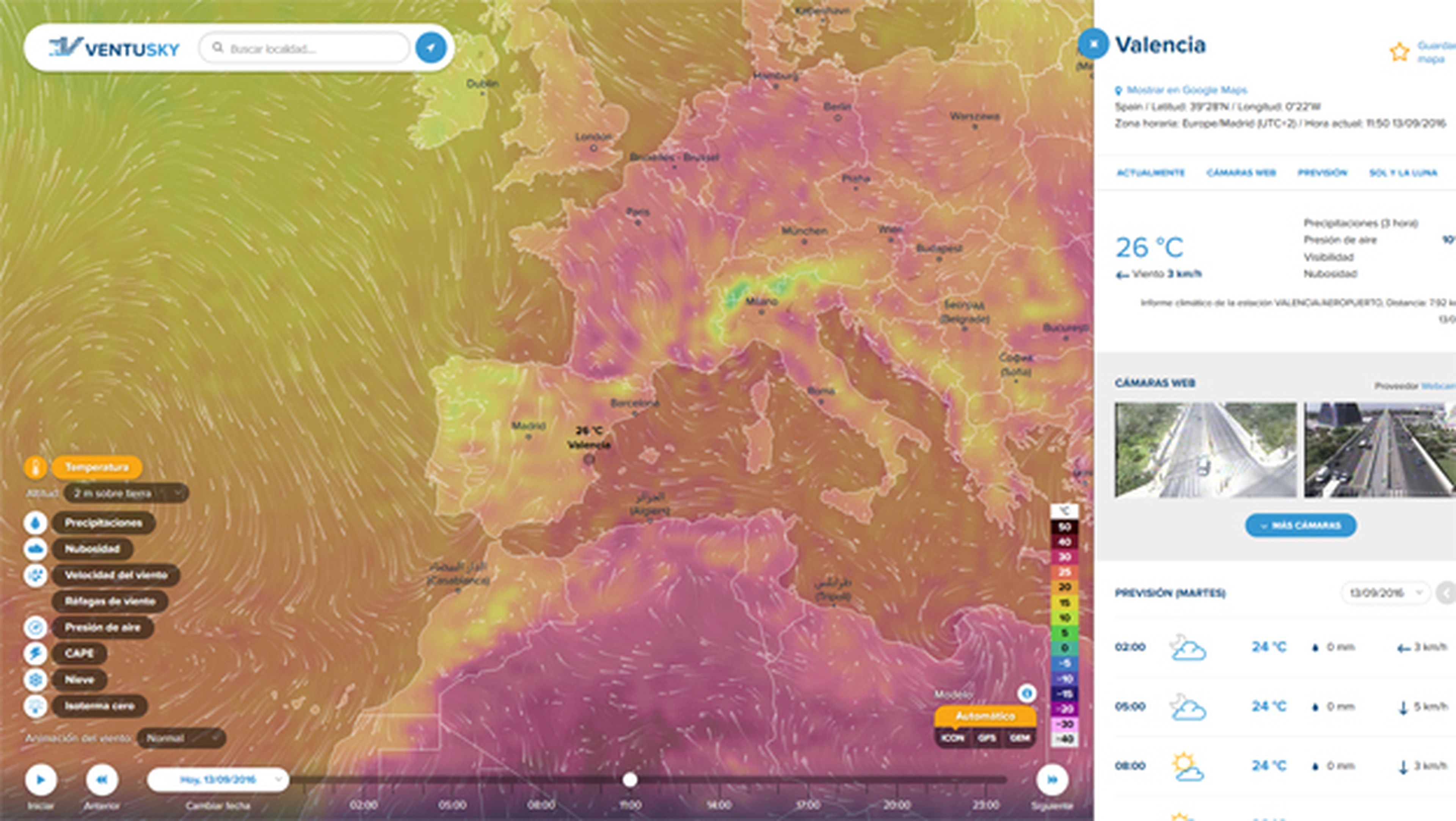Este mapa muestra las condiciones climáticas en tiempo real