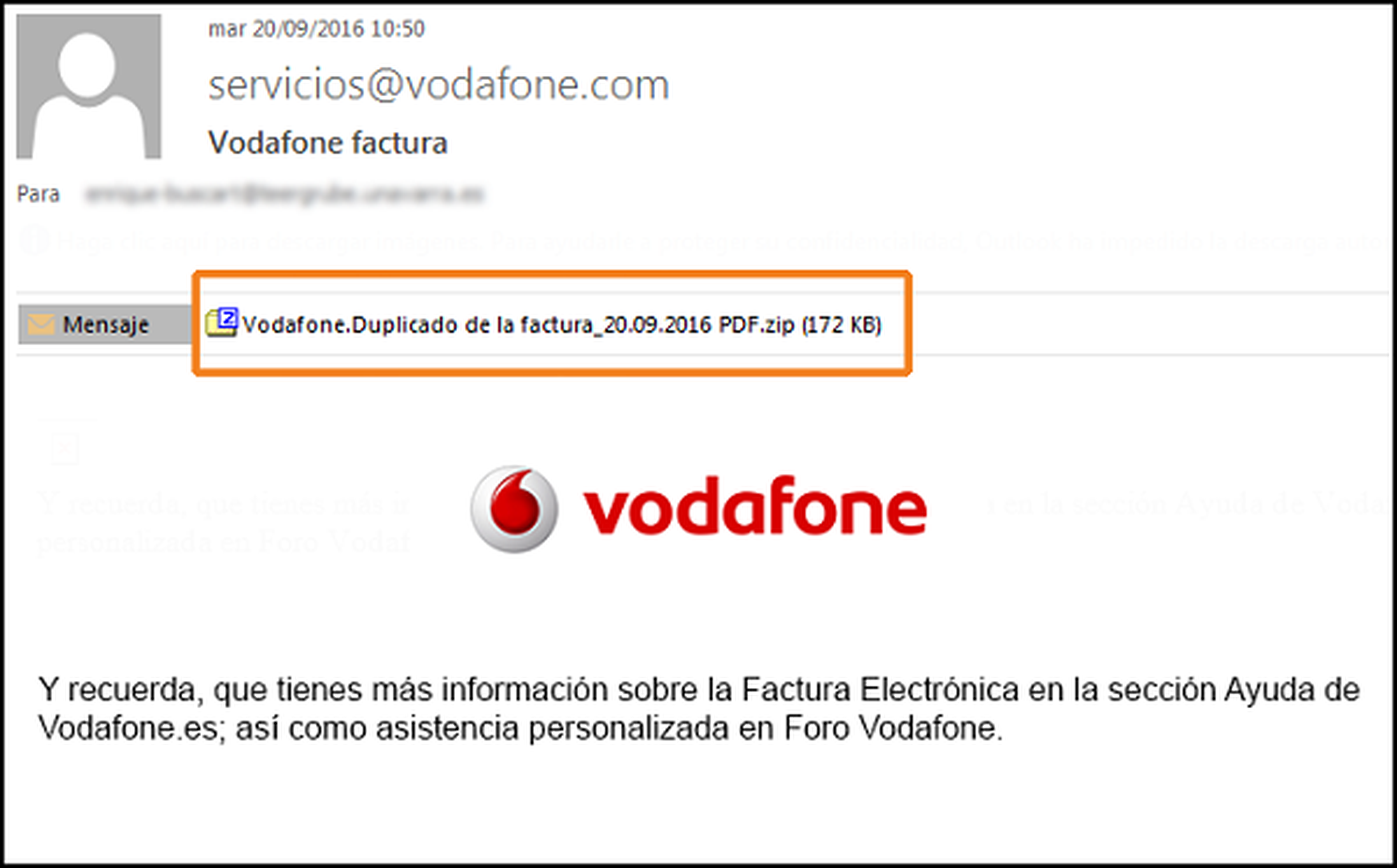 Correo falso Vodafone