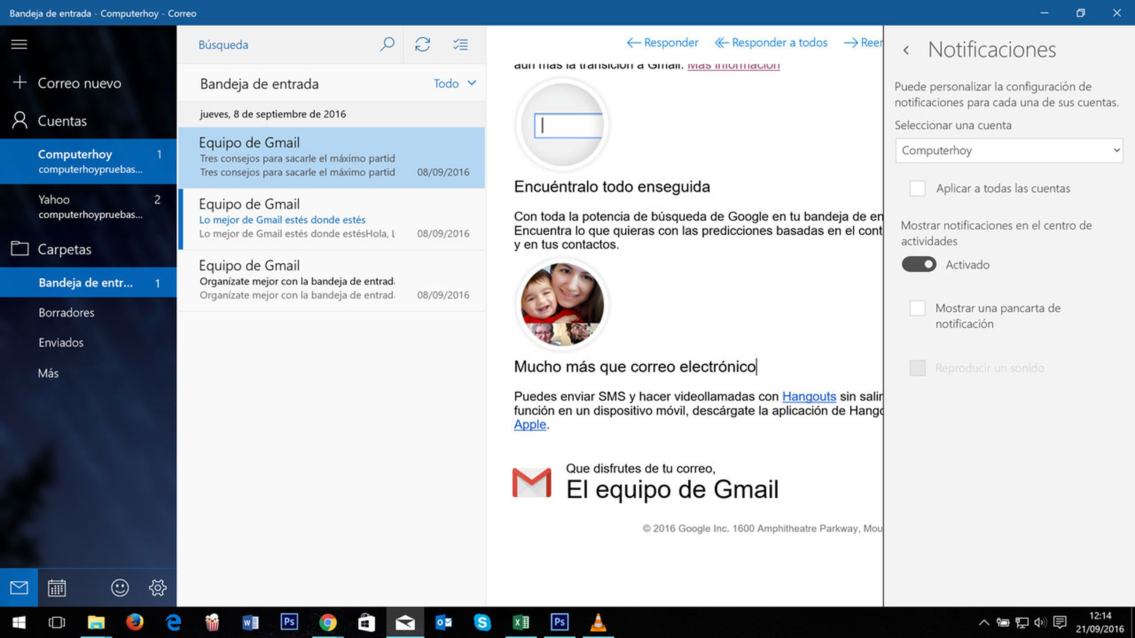 Configuración de las notificaciones en la aplicación de correo de windows 10
