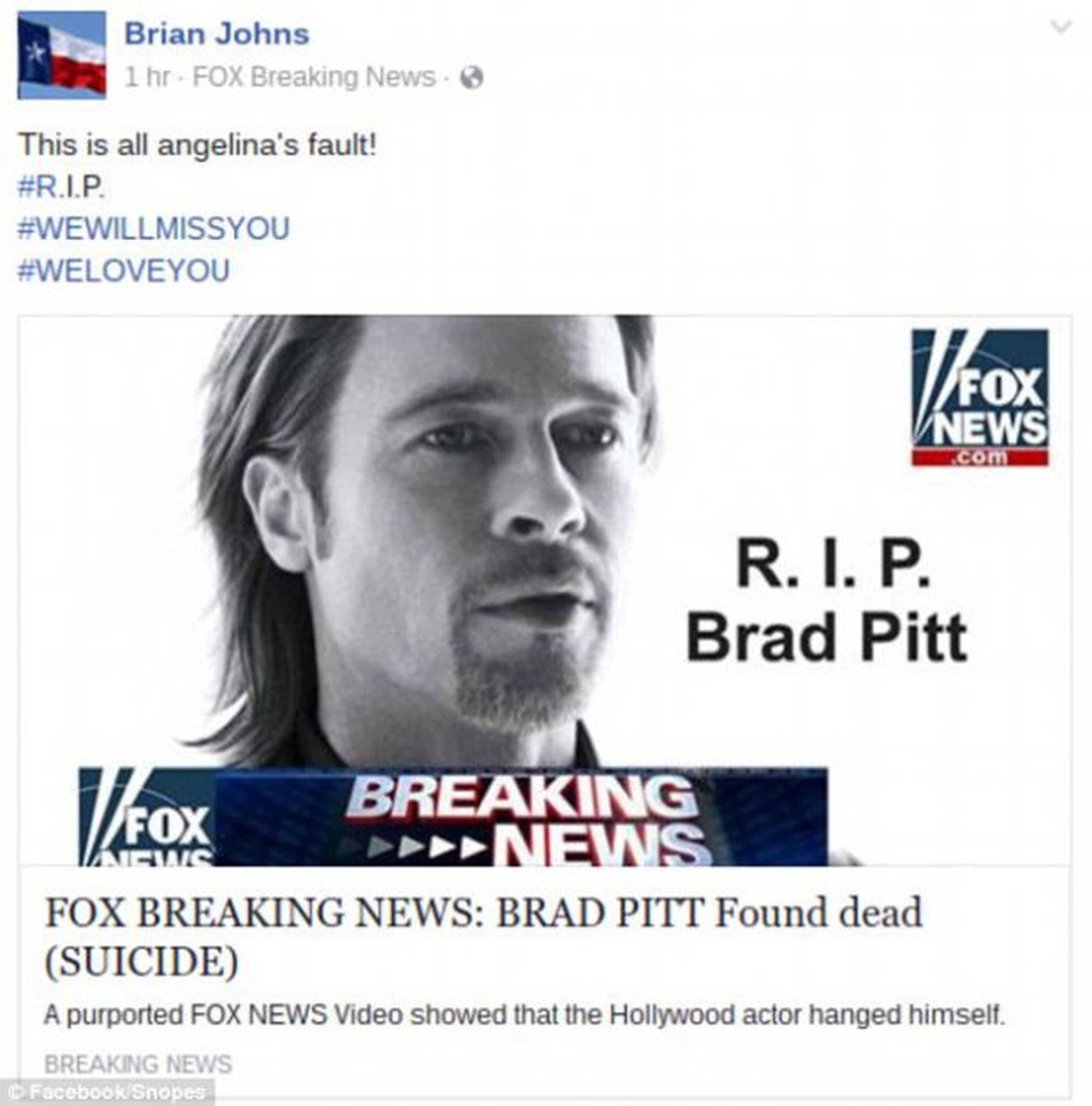 Noticia falsa muerte de Brad Pitt