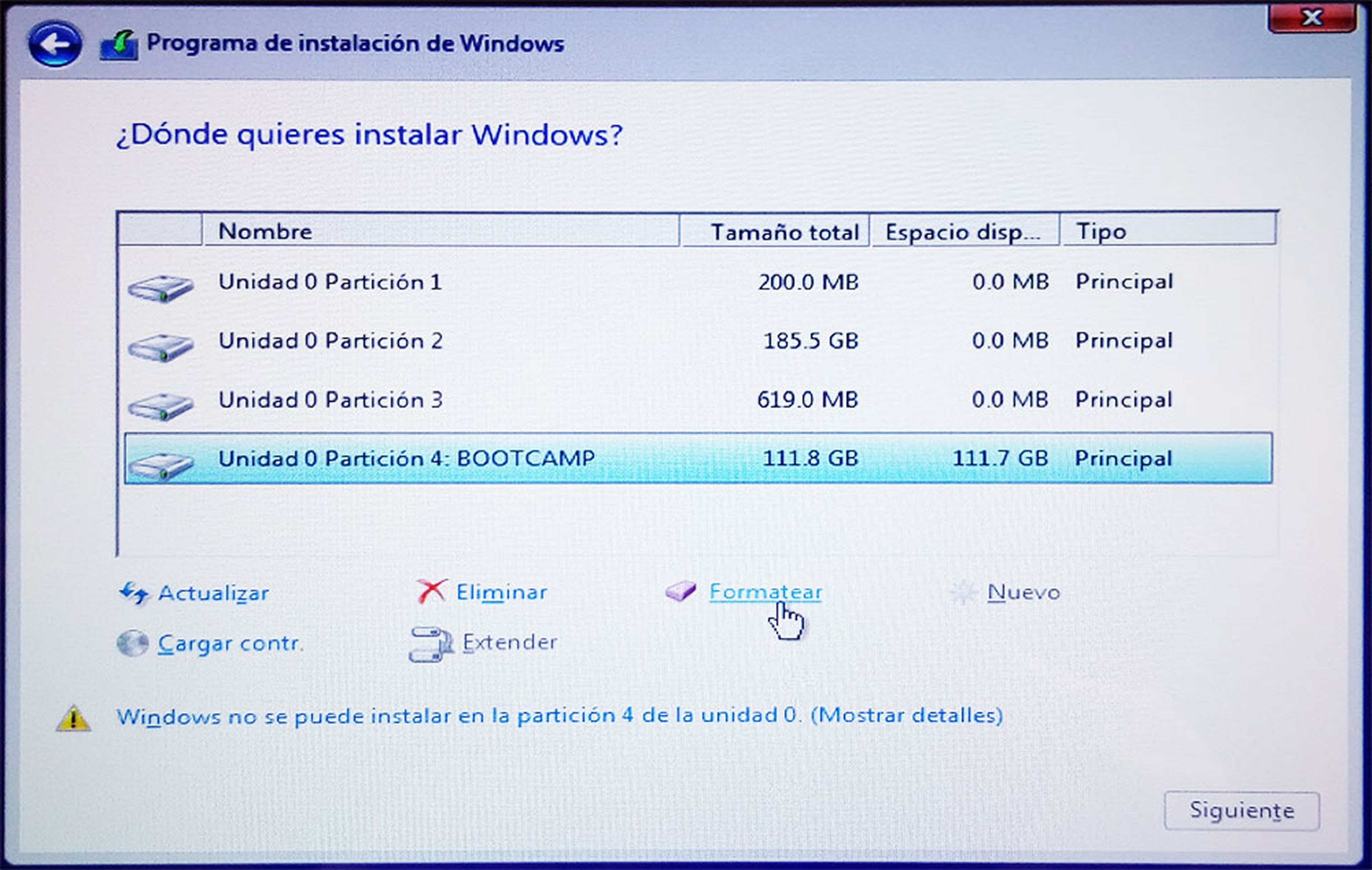 instalación de Windows 10
