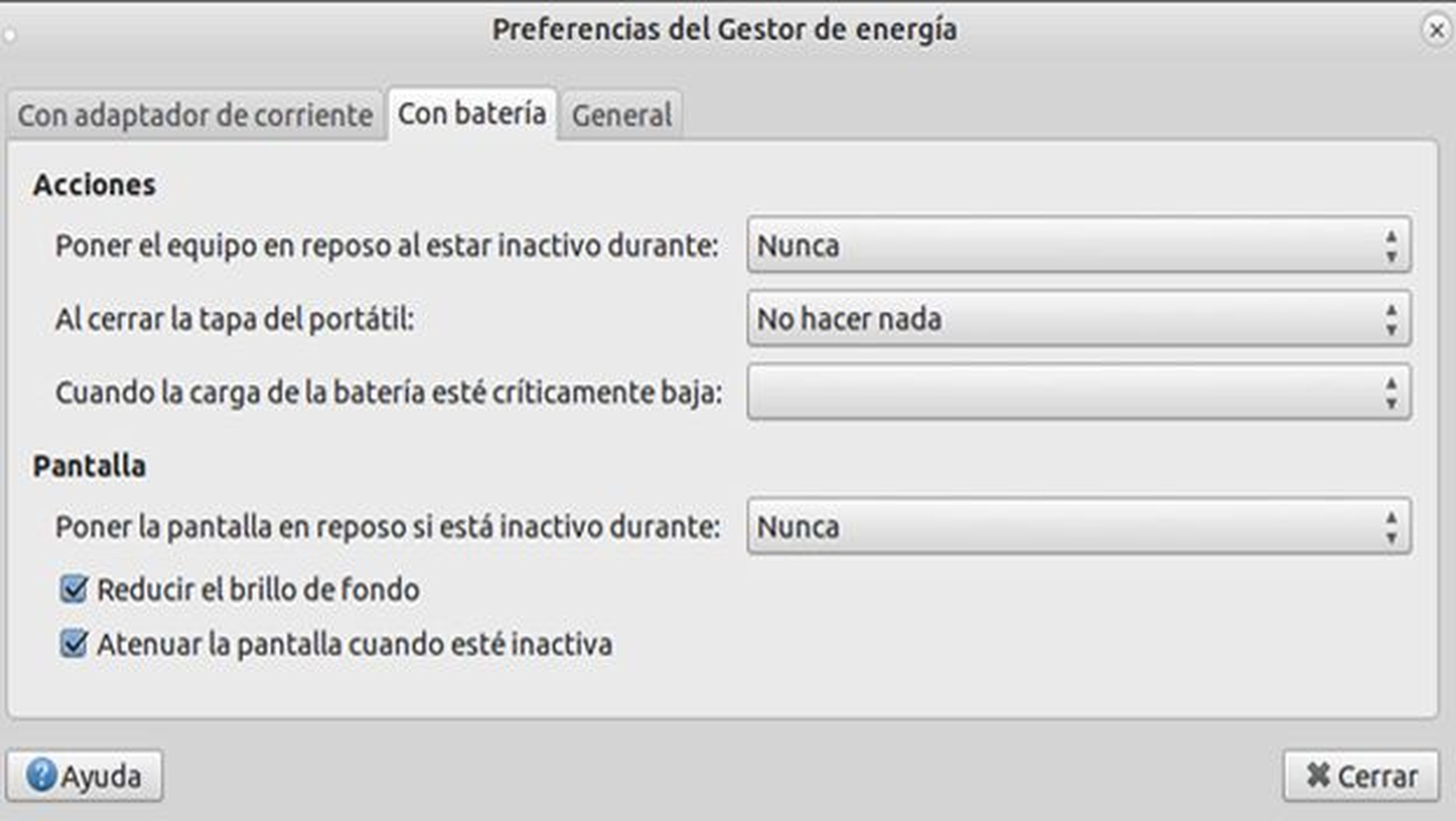 Gestor de batería de Ubuntu